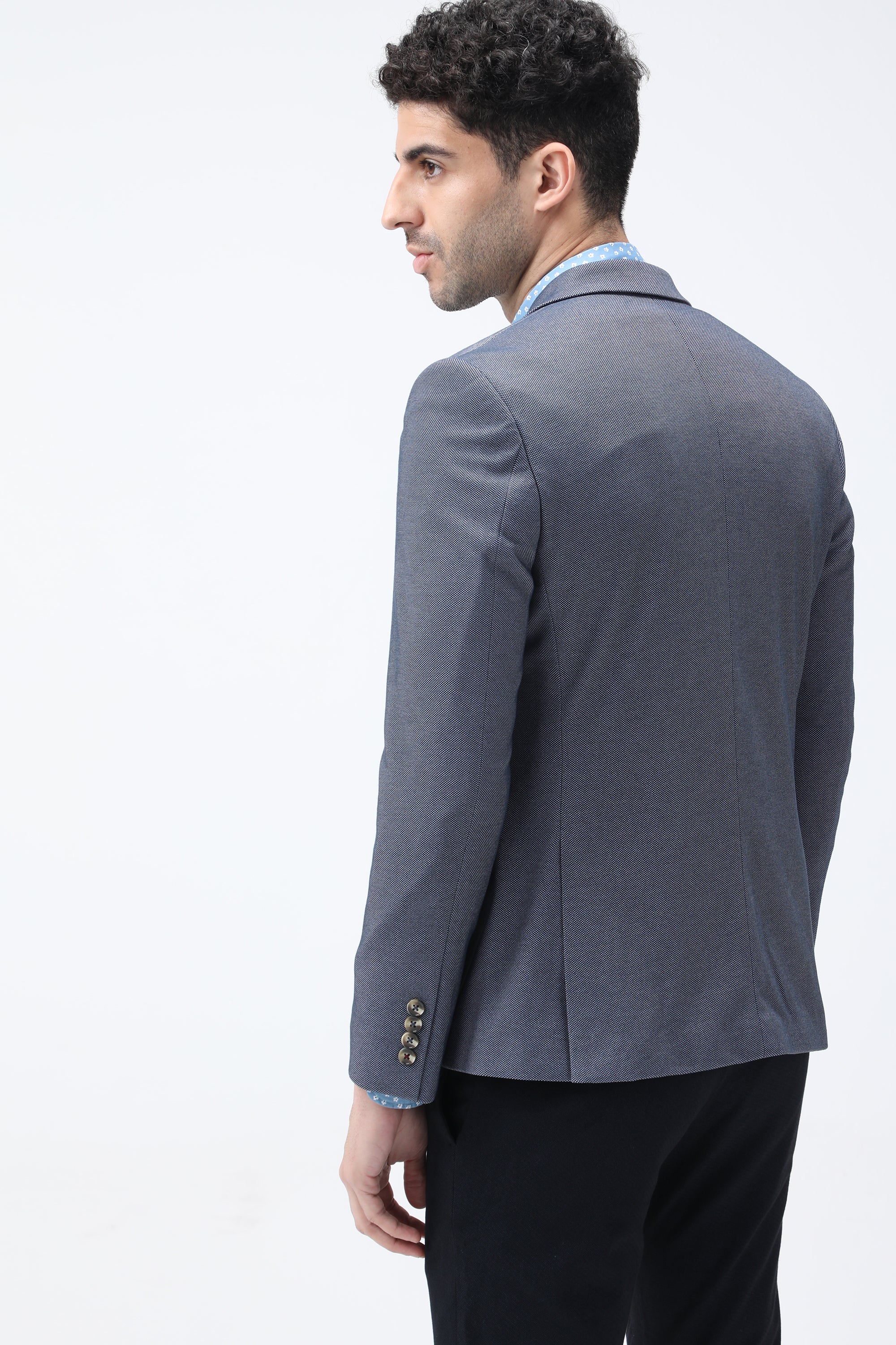 Bare Brown Knit Blazer - Blue