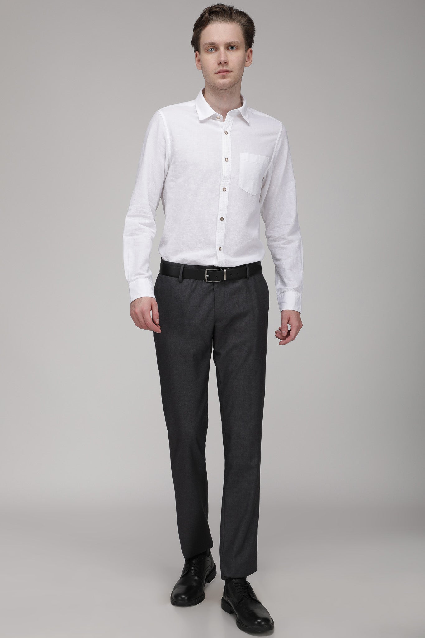 T the brand Mens Solid Slim Fit Trouser - Dark Grey