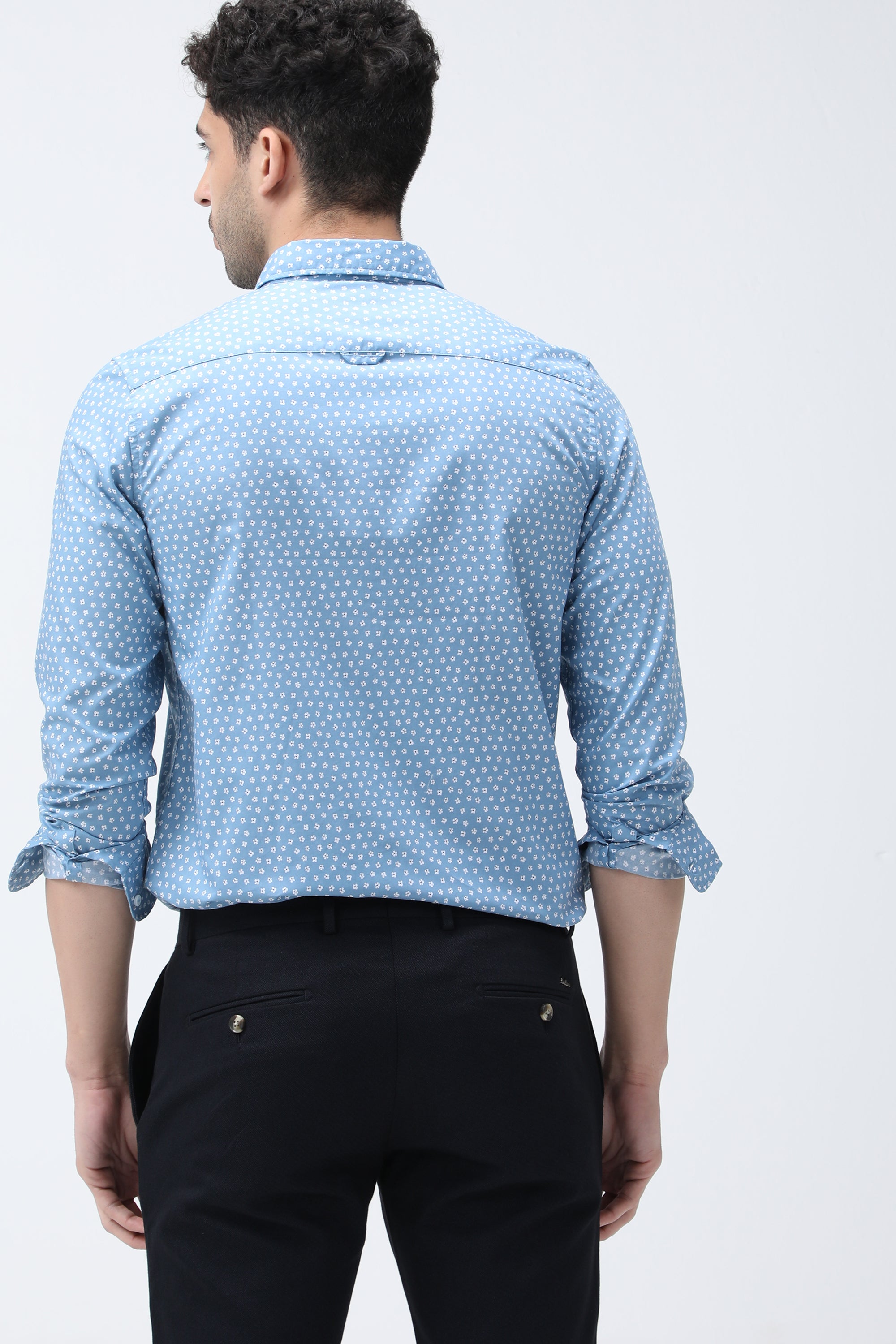 Bare Brown Floral Print Cotton Shirt - Blue