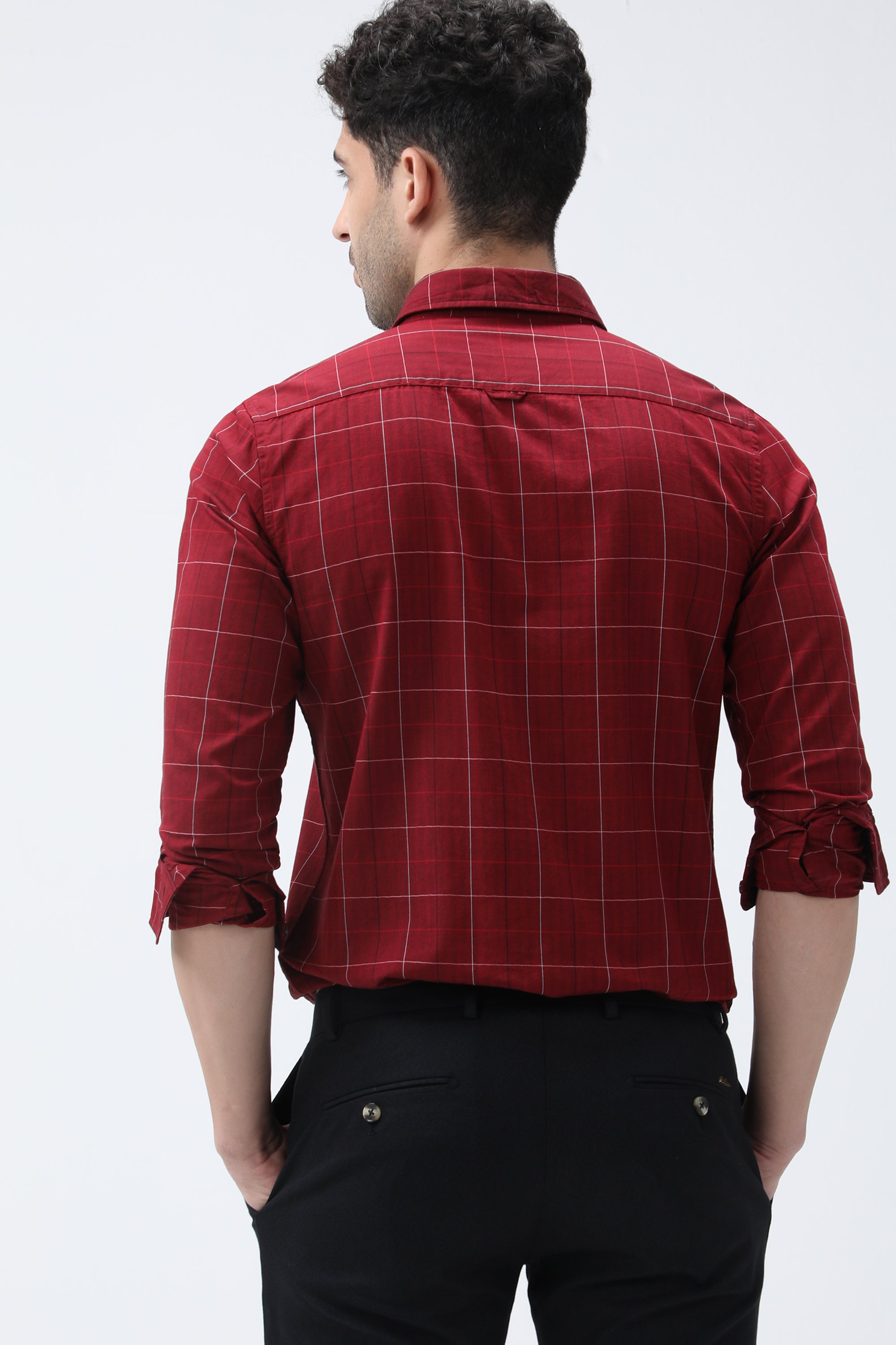 Bare Brown Checked Cotton Red Shirt