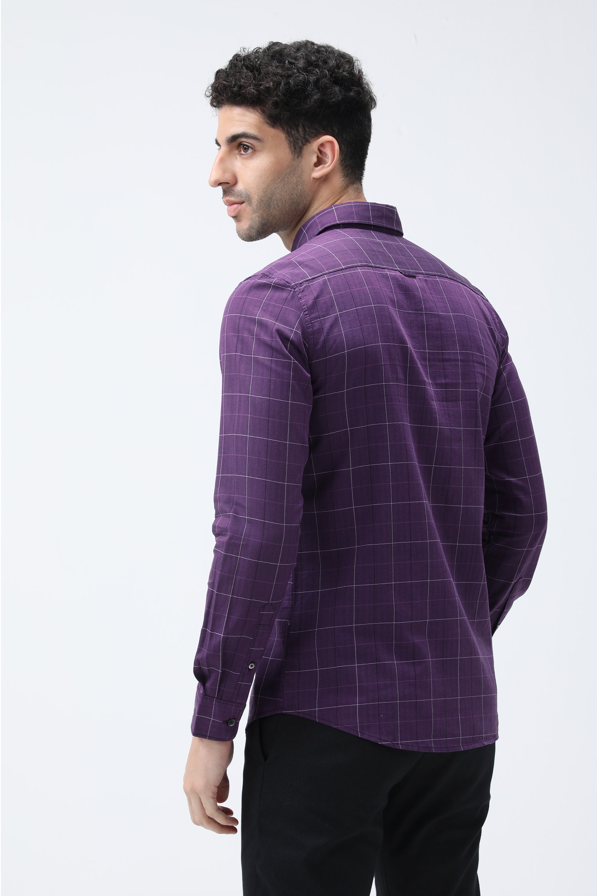 Bare Brown Checkered Cotton Purple Shirt