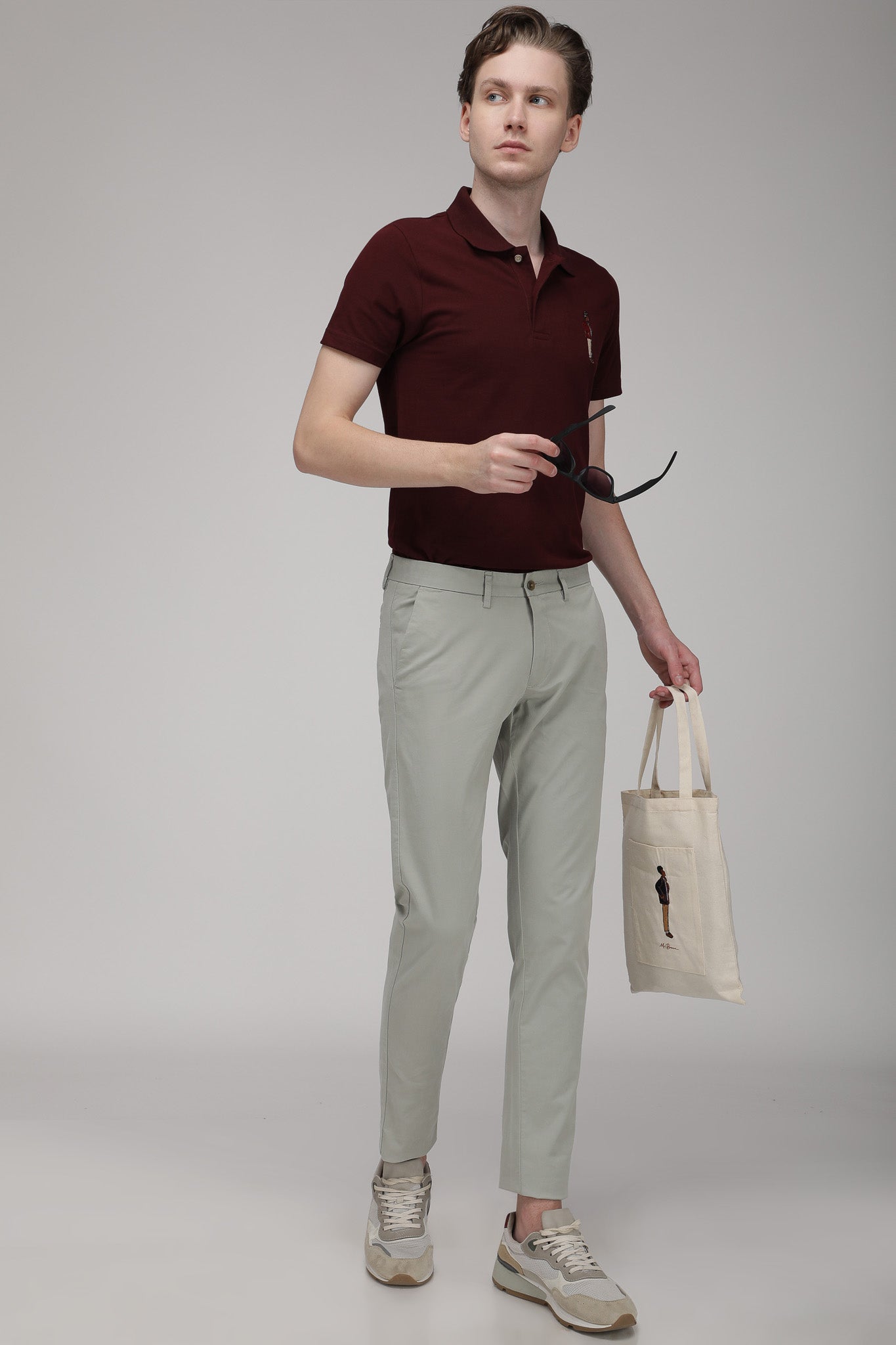 Bare Brown Stretch Slim Fit Cotton Chinos - Green