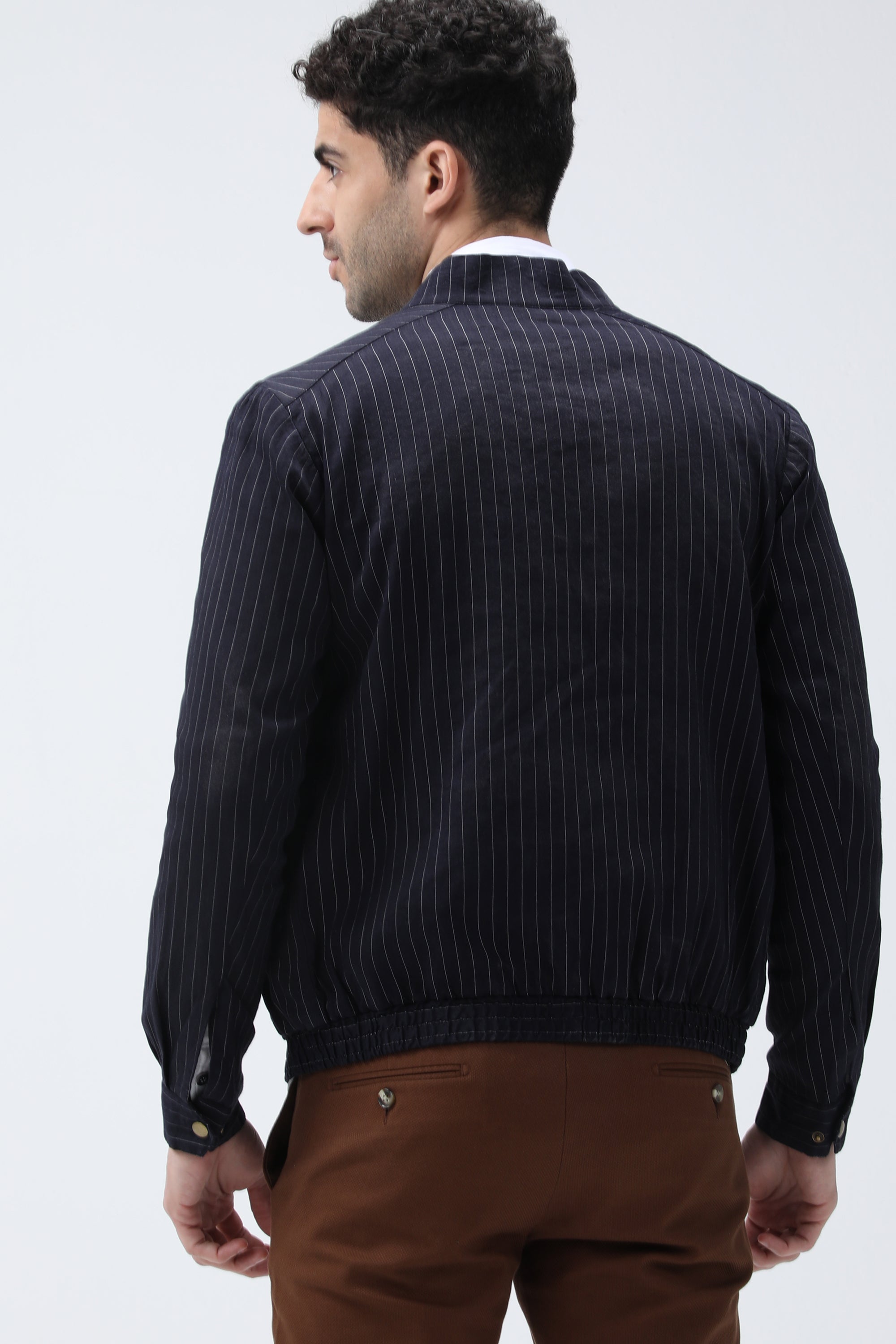Bare Brown Stripe Bomber Jacket - Navy