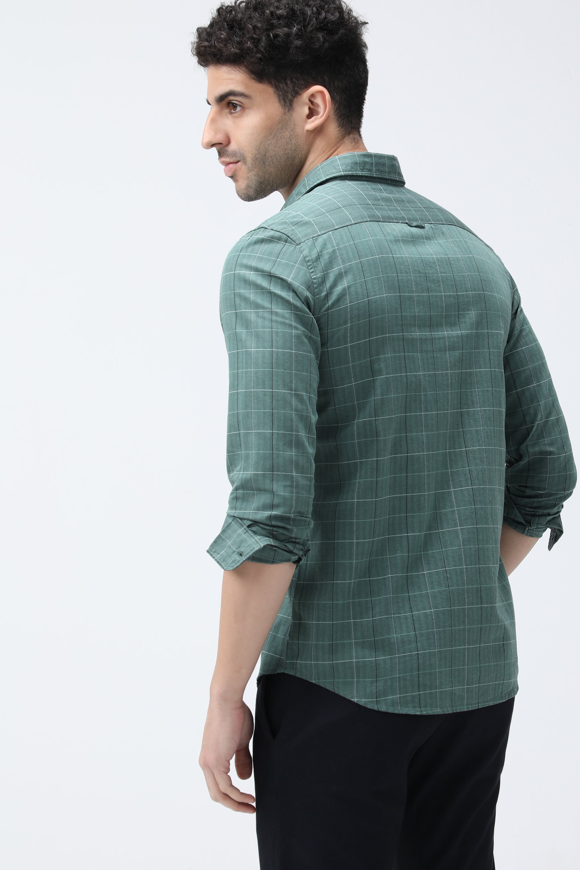 Bare Brown Checkered Cotton Green Shirt