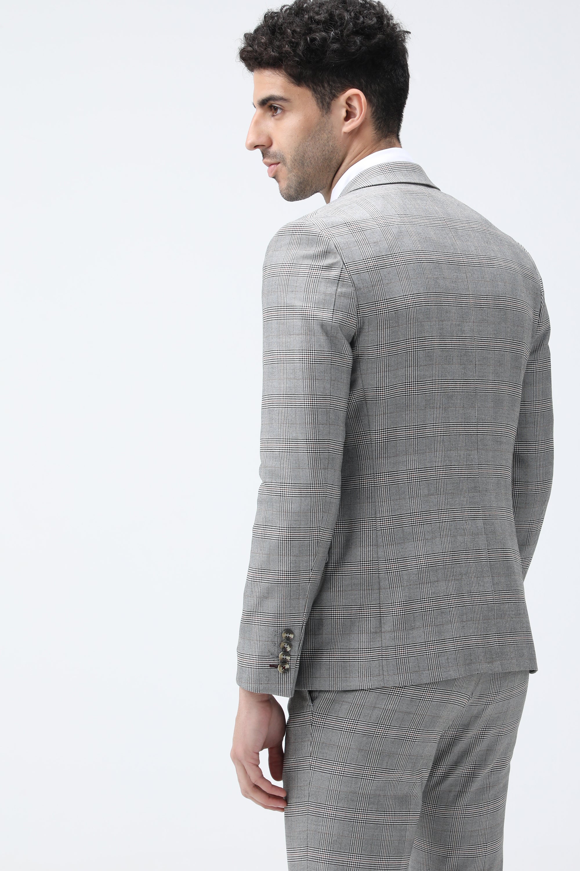 Bare Brown Casual Checkered Blazer - Grey