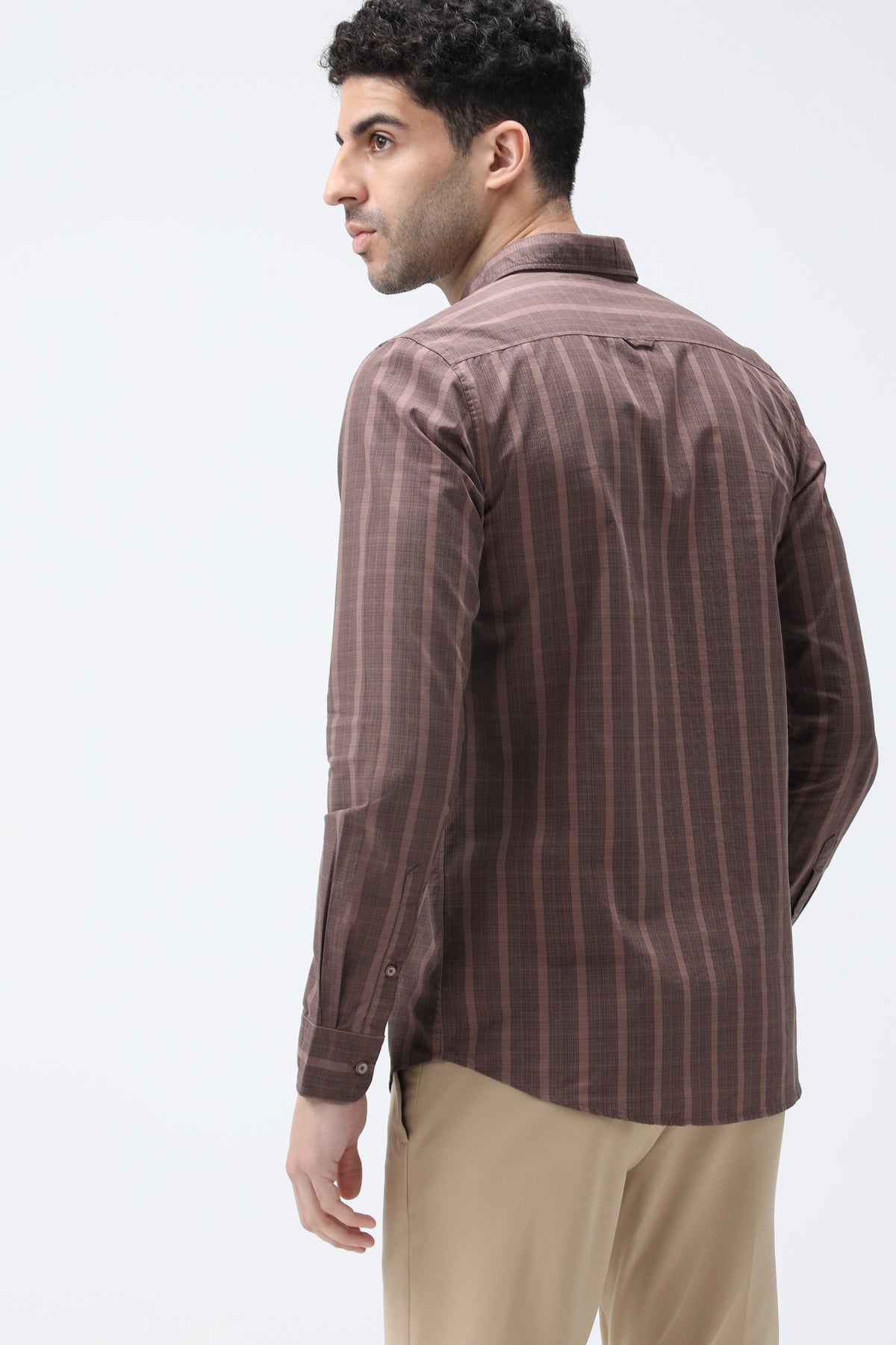 DYLAN GRAY Mens Brown Striped Casual Shirt