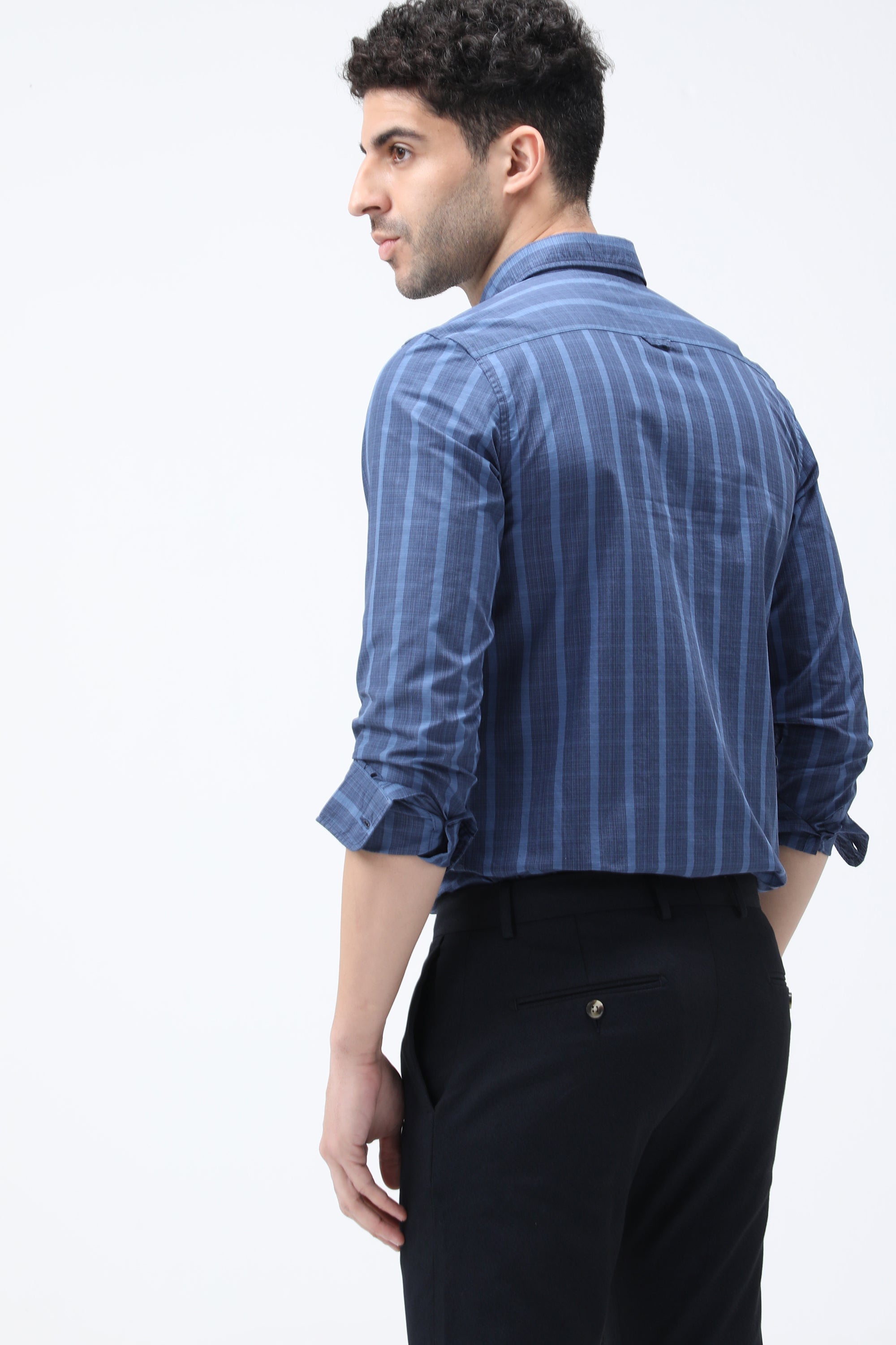 Mr. Brown Stripe Cotton Blue Shirt