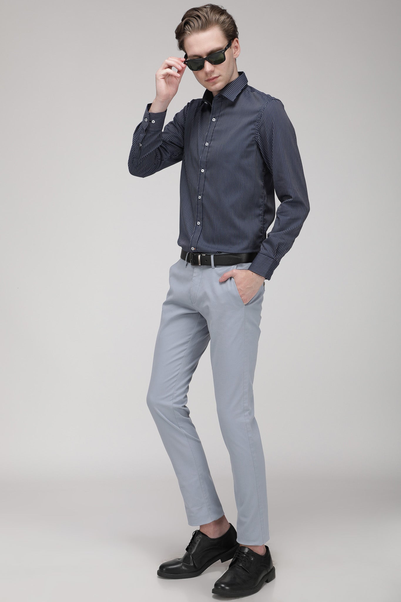 Bare Brown Stretch Slim Fit Cotton Chinos - Light Blue