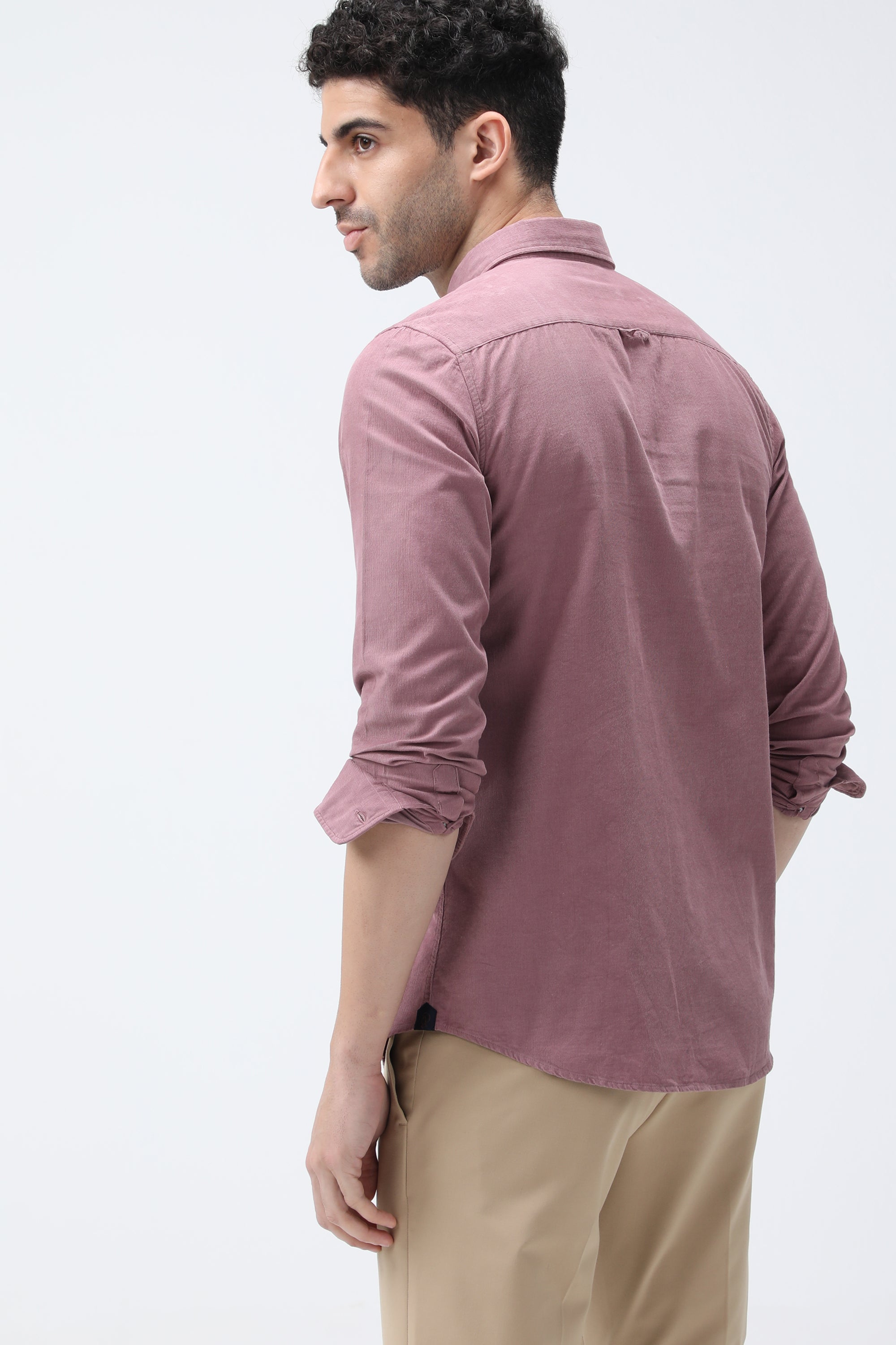 Bare Brown Corduroy Cotton Shirt, Slim Fit with Full Sleeves - Pink