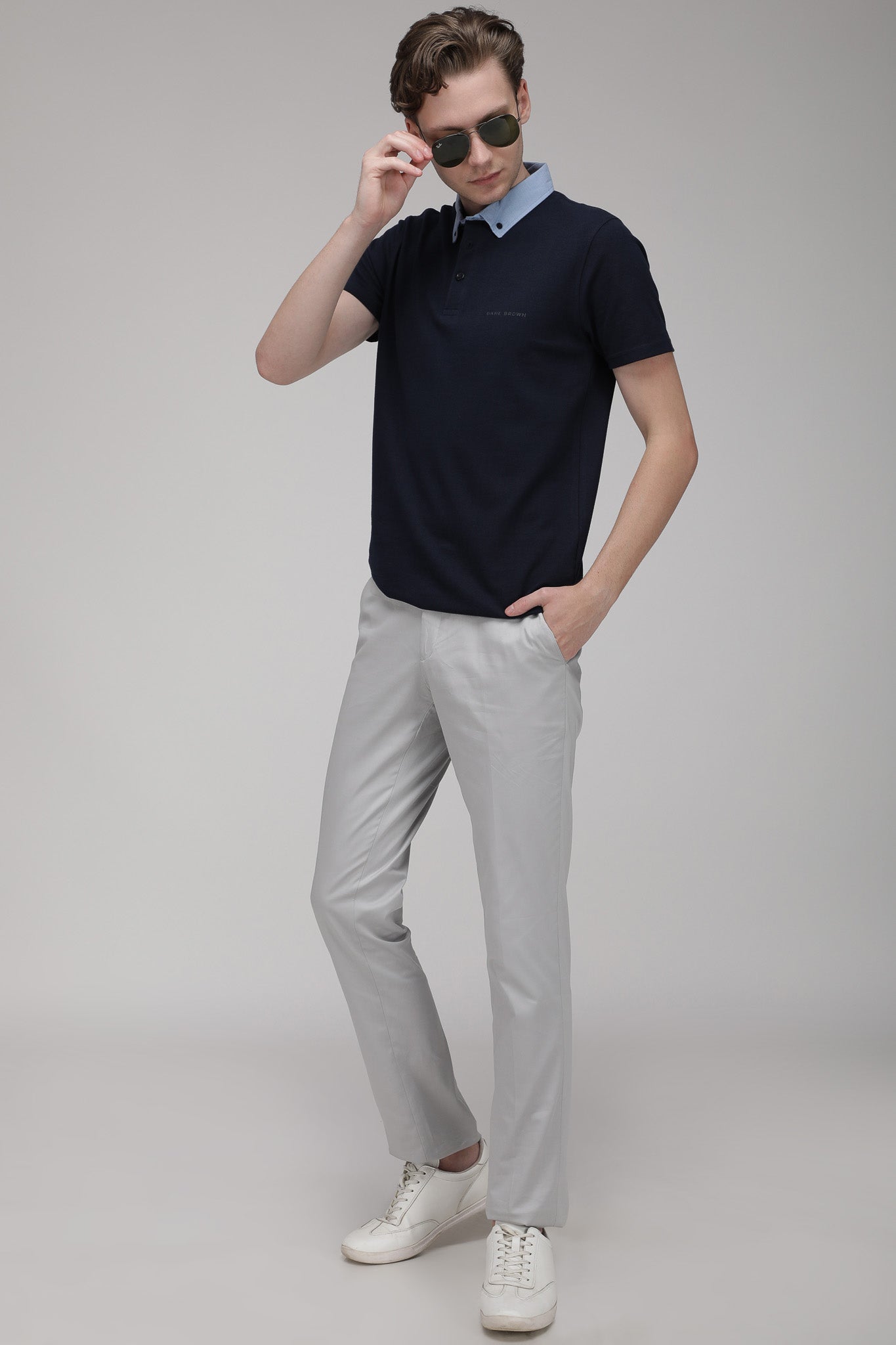 Bare Brown Navy Slim Fit Lightweight Polo T-Shirt