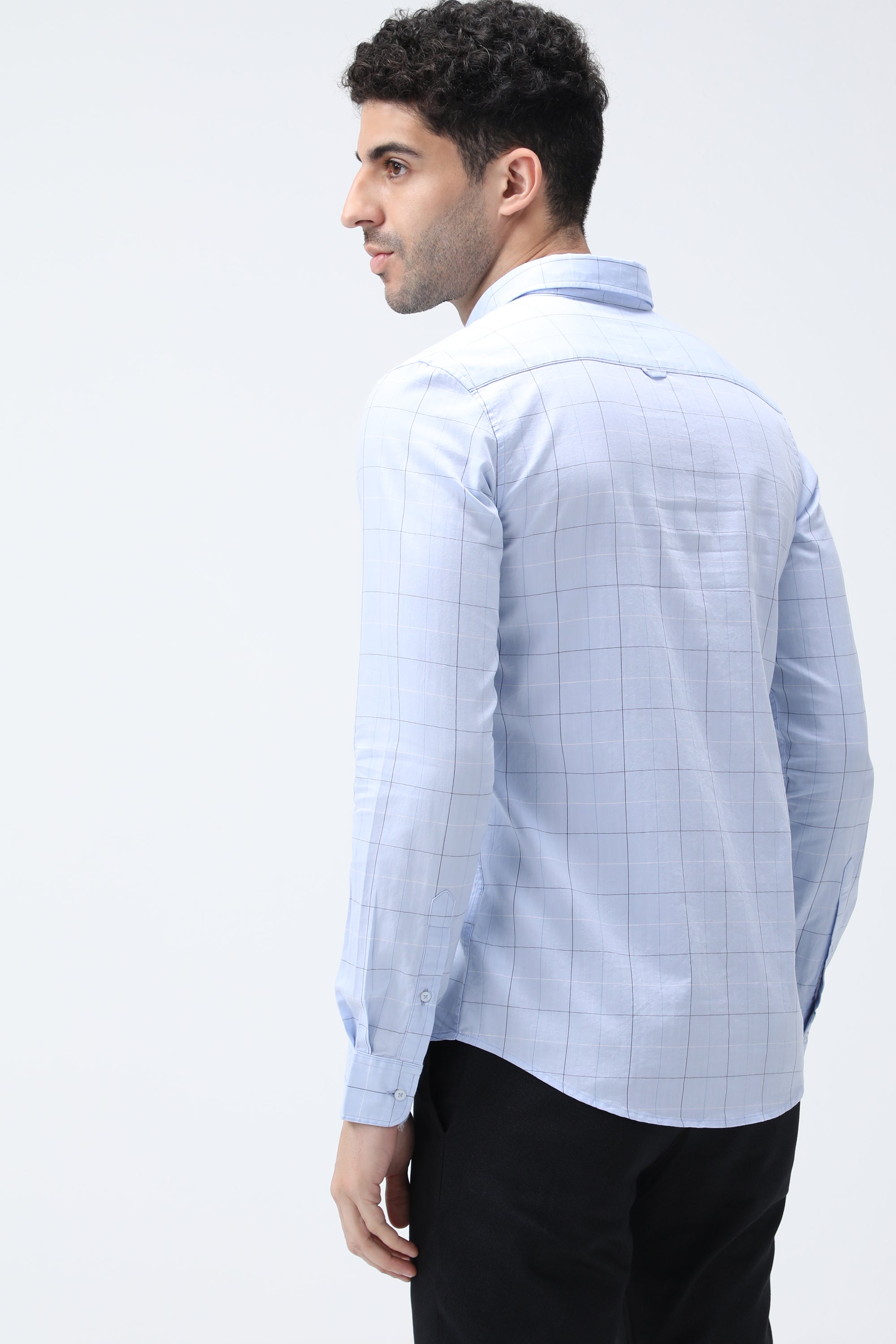 Bare Brown Checkered Cotton Light Blue Shirt