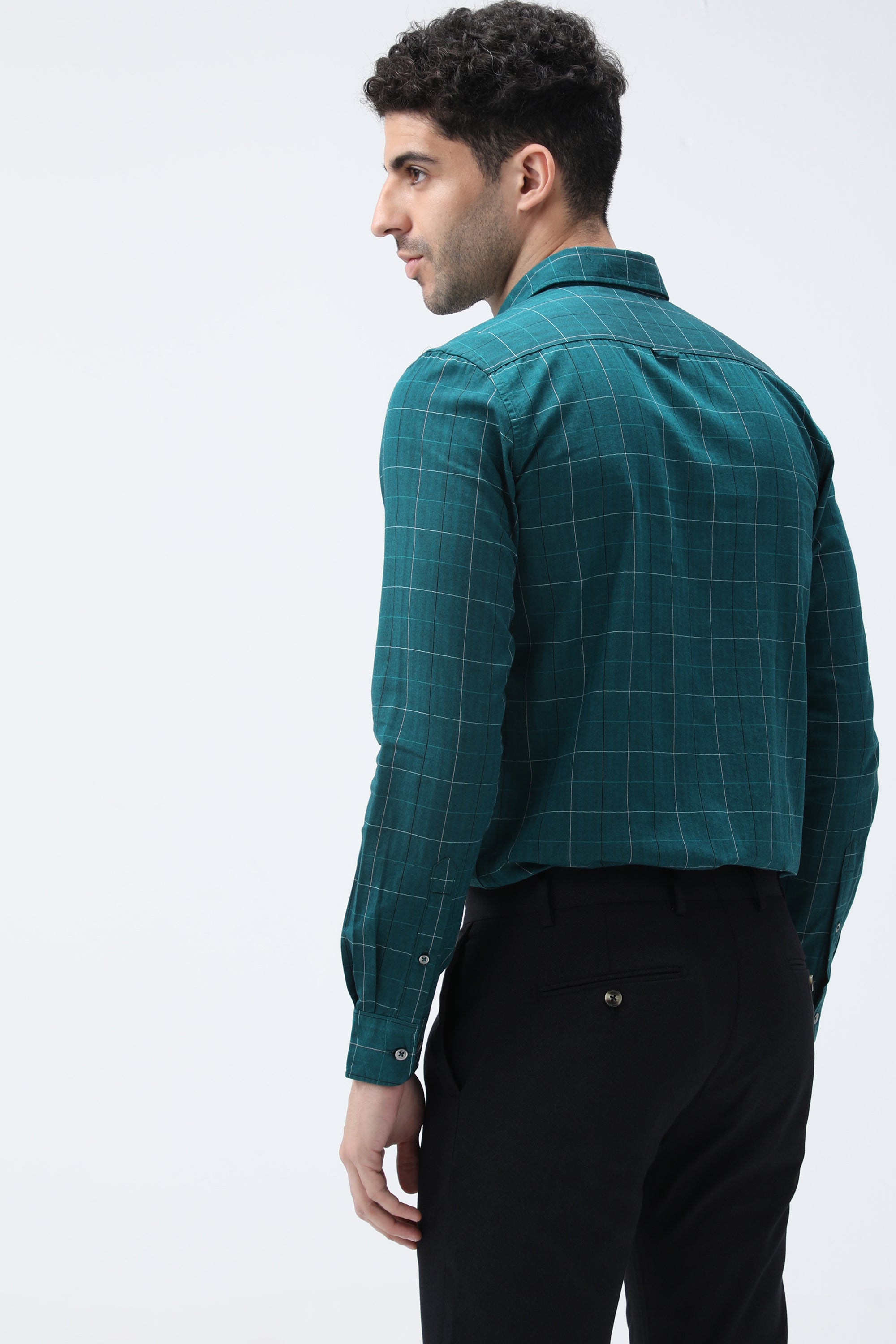 Bare Brown Checked Cotton Green Shirt
