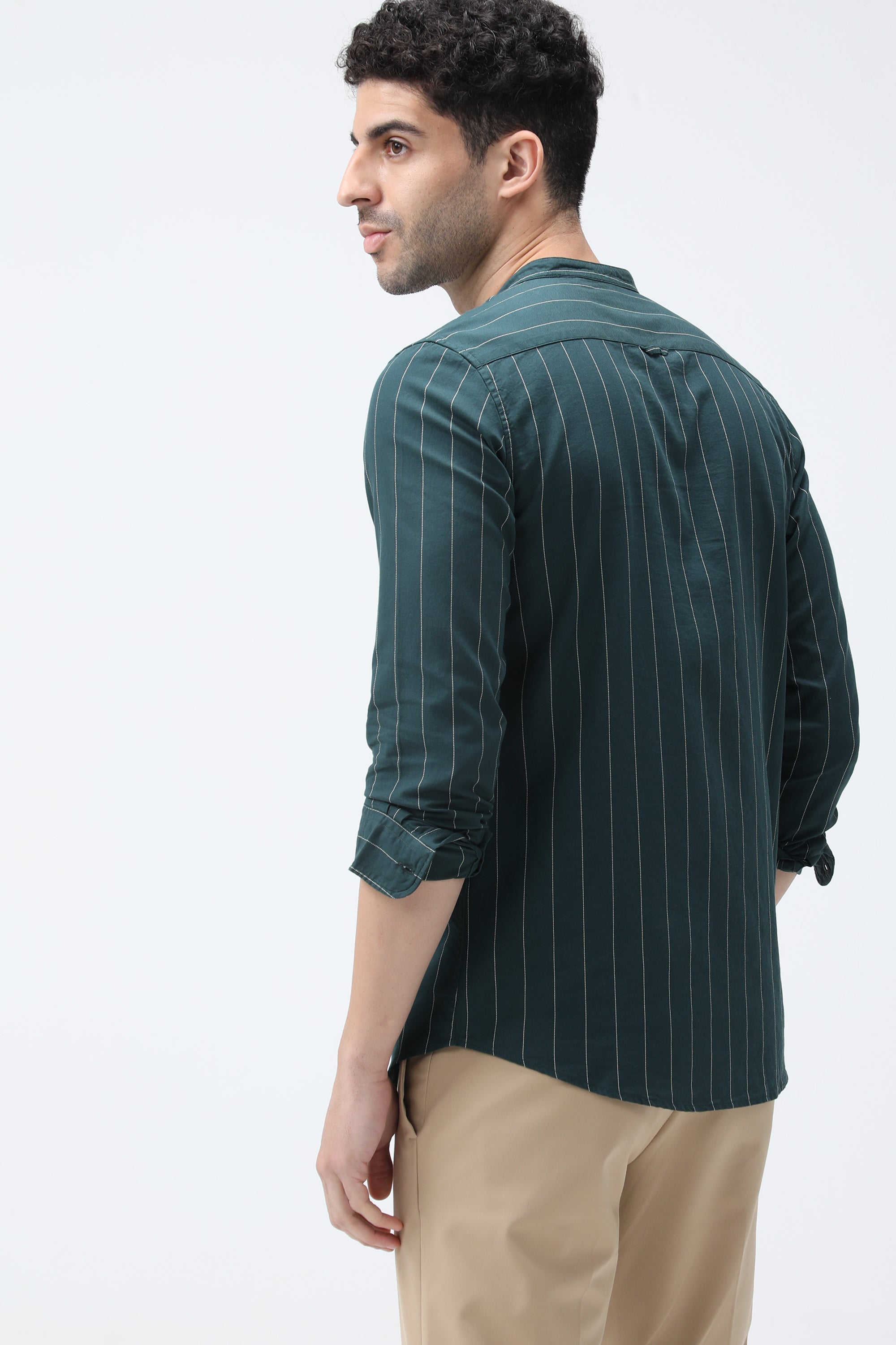 Bare Brown Stripe Cotton Shirt - Green