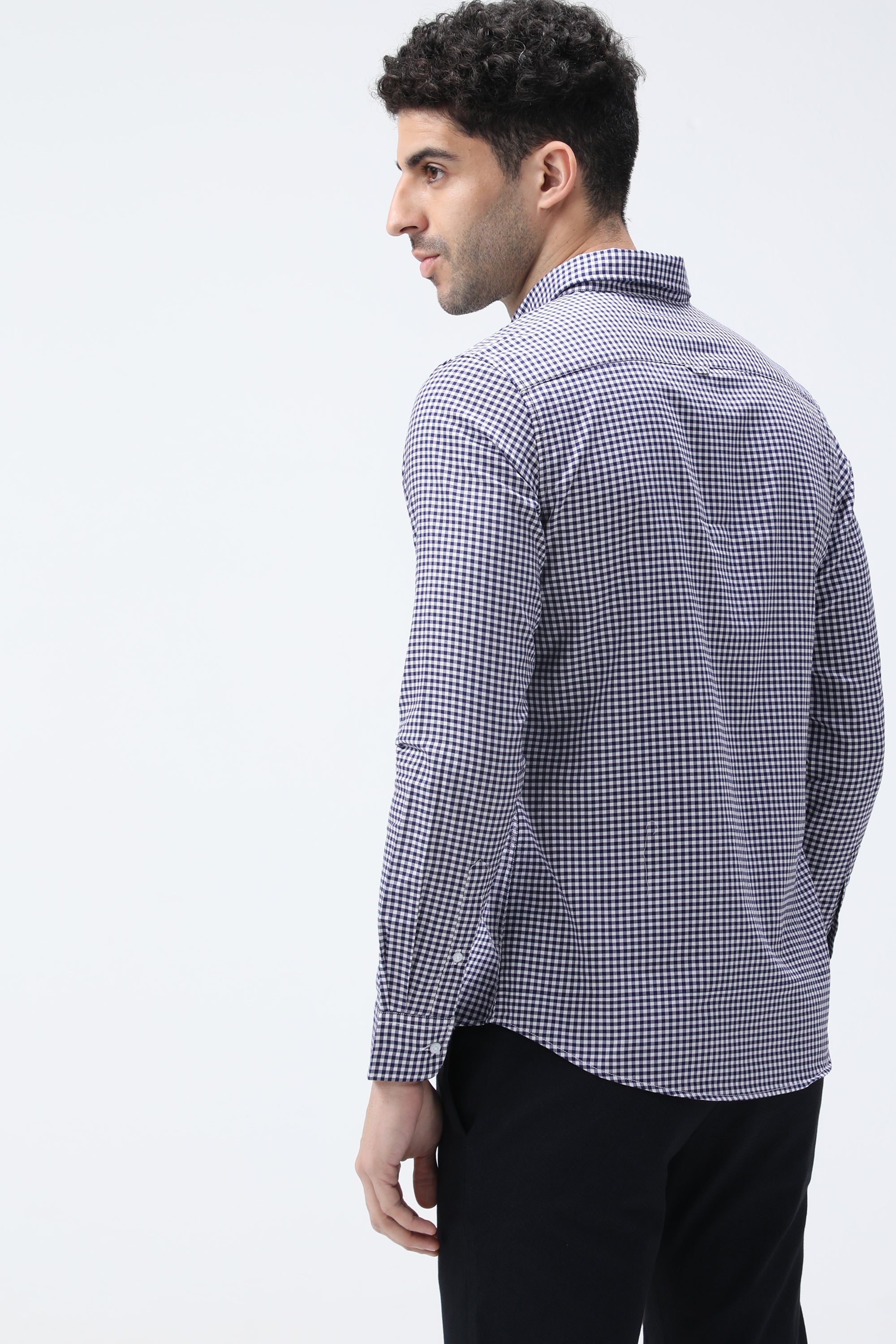Bare Brown Gingham Checkered Cotton Shirt - Navy