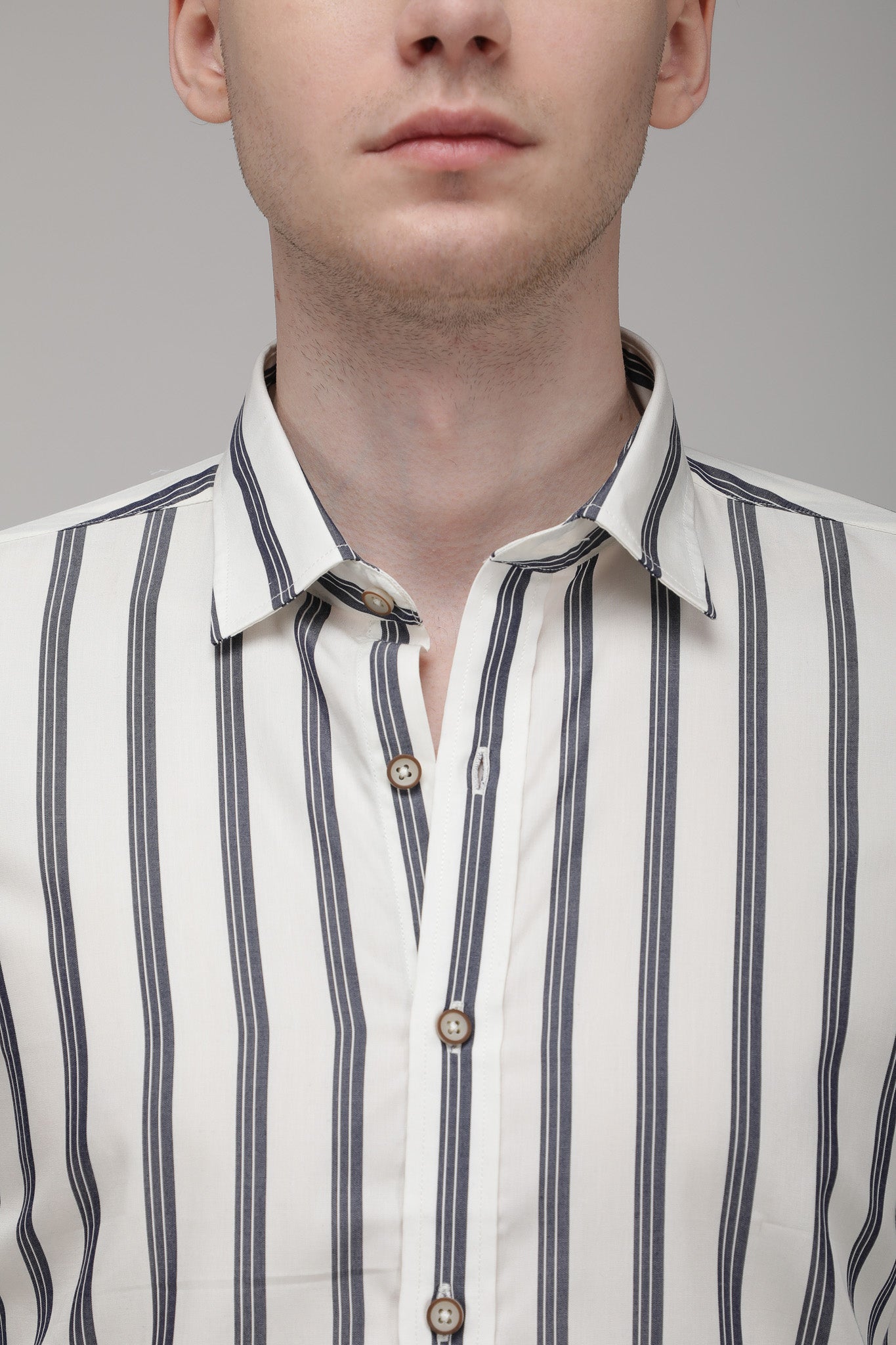 Bare Brown Striped Slim Fit Cotton Shirt with Full Sleeves