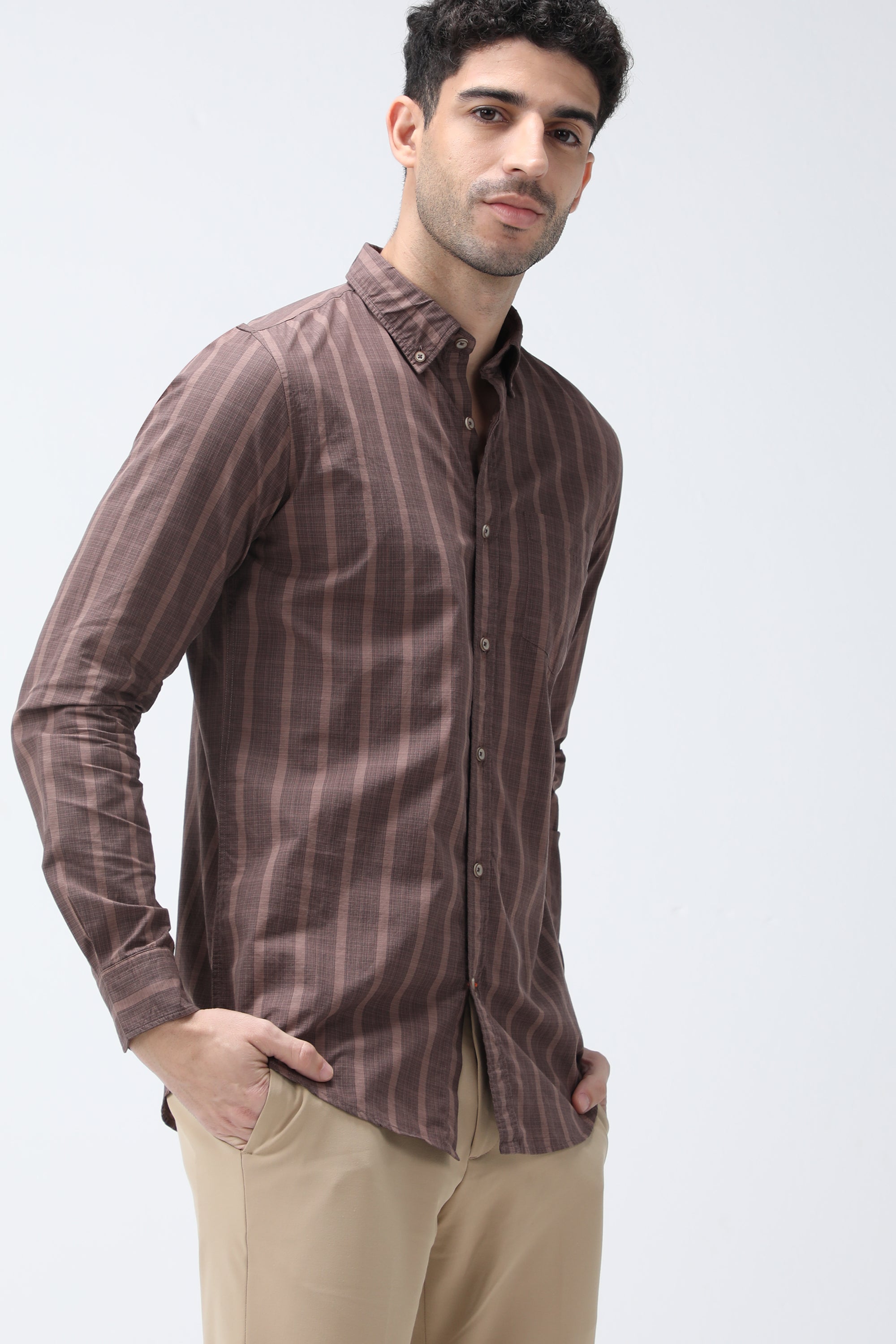 Mr. Brown Stripe Cotton Brown Shirt