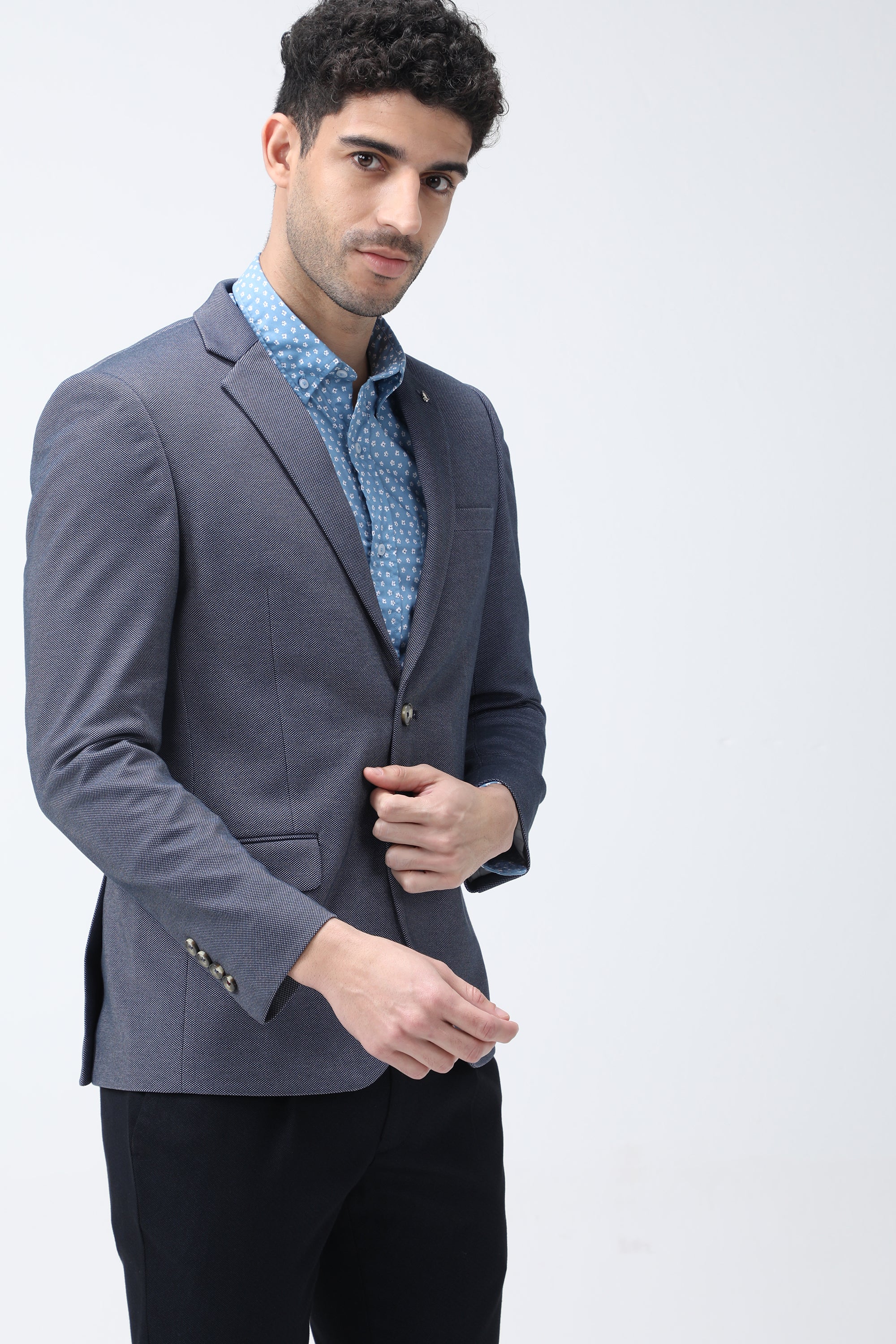 Bare Brown Knit Blazer - Blue
