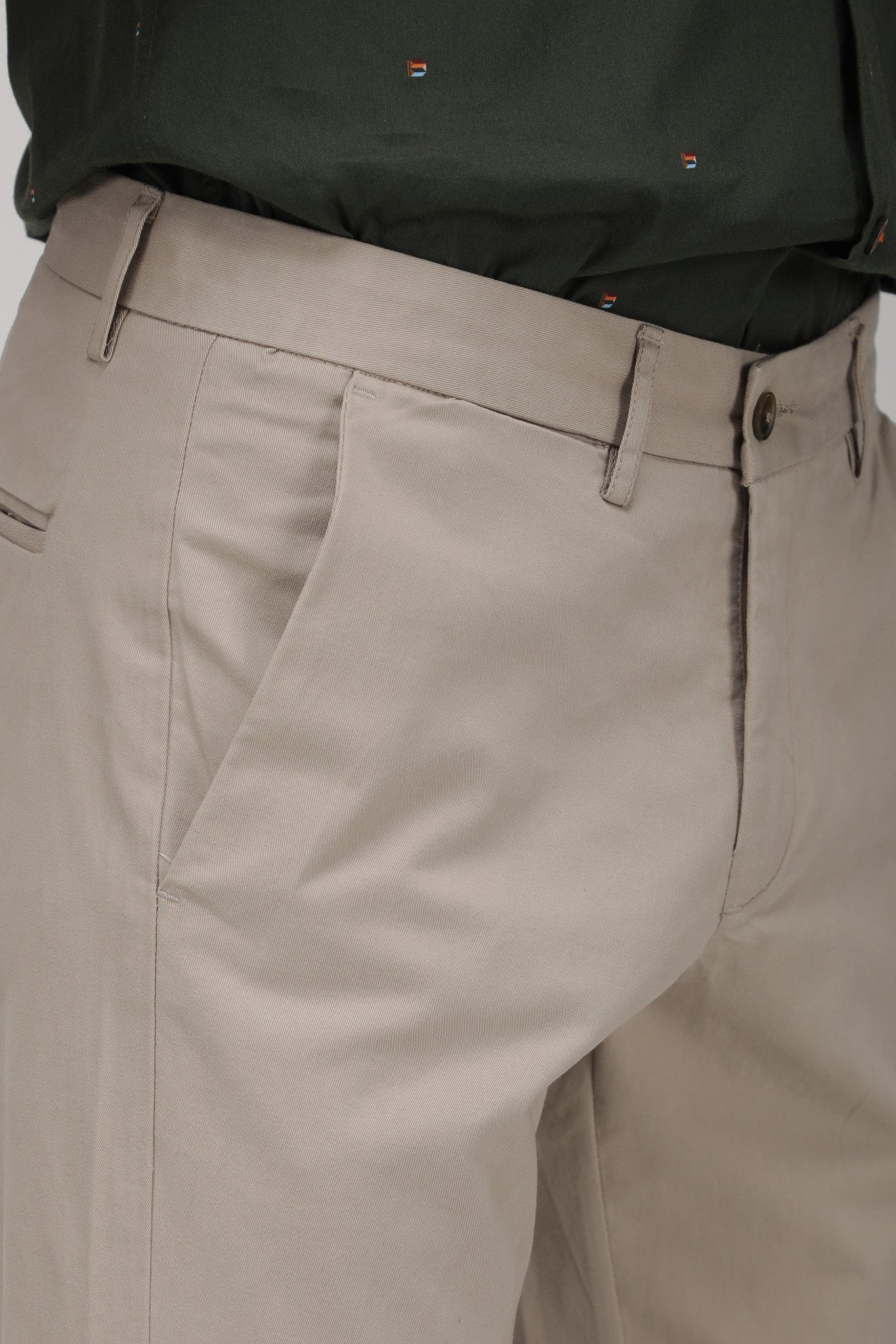 Bare Brown Stretch Slim Fit Cotton Chinos - Khaki
