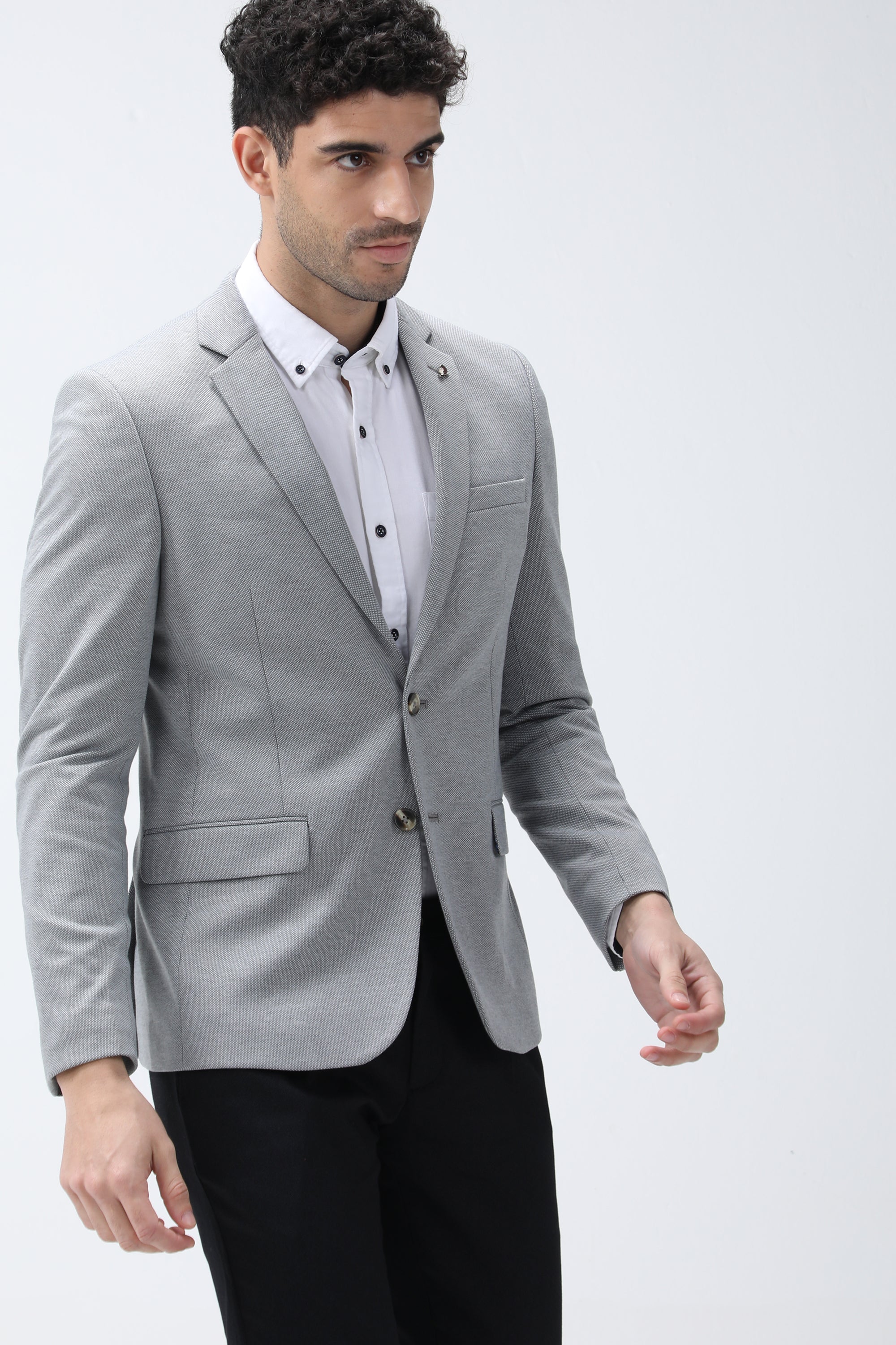 Bare Brown Knit Blazer - Grey