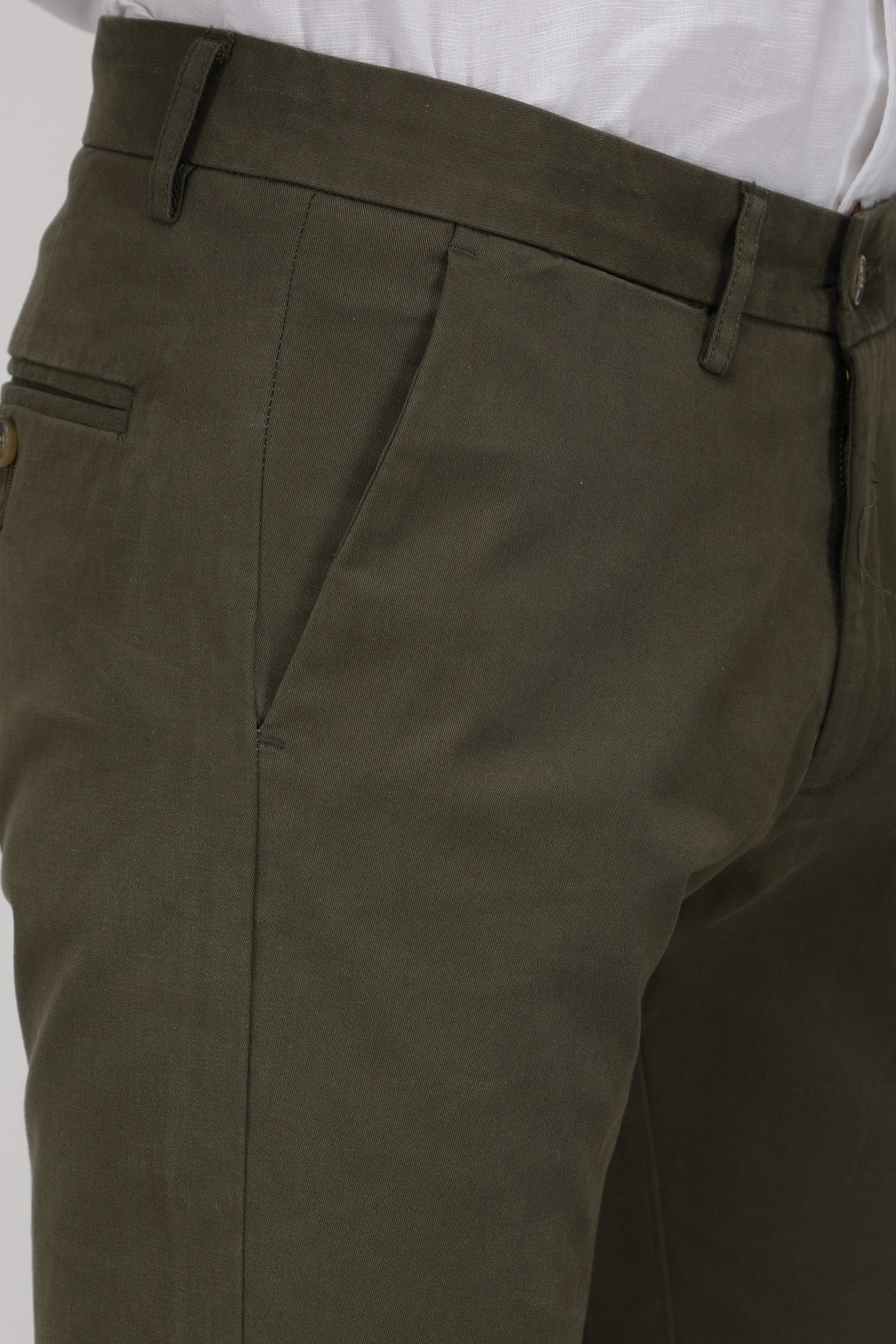 Bare Brown Stretch Slim Fit Cotton Chinos - Olive Green