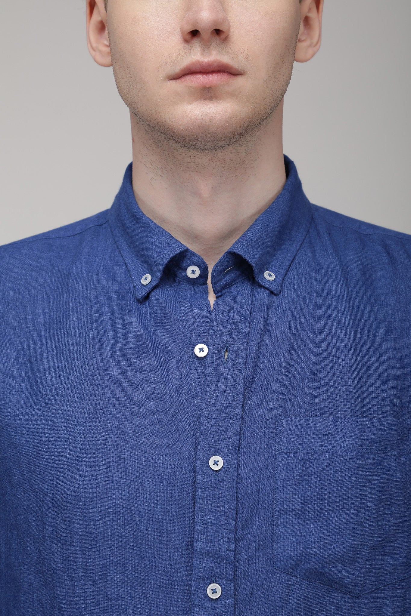 Bare Brown Linen Shirt, Slim Fit with Full Sleeves - Blue