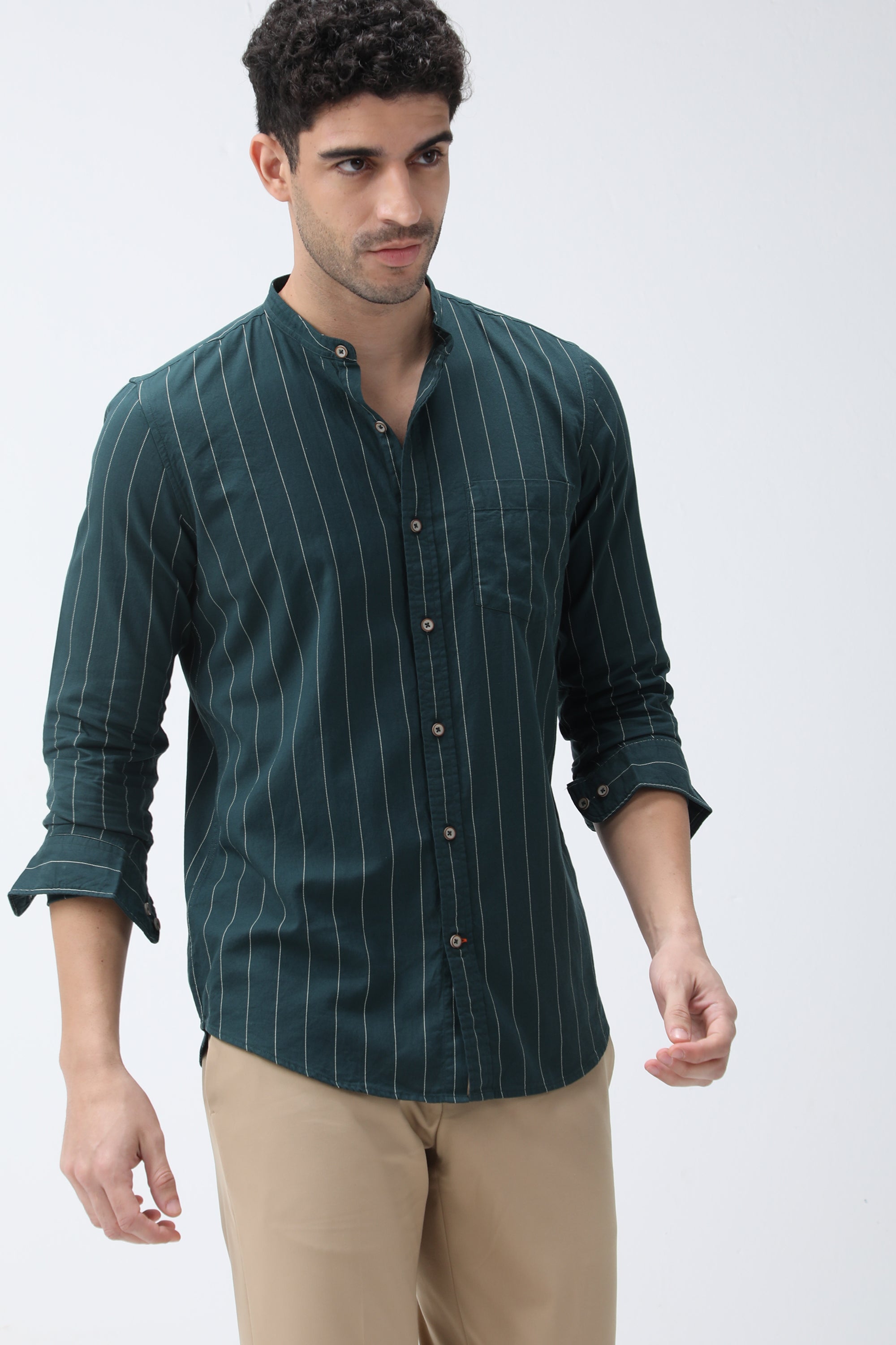 Bare Brown Stripe Cotton Shirt - Green