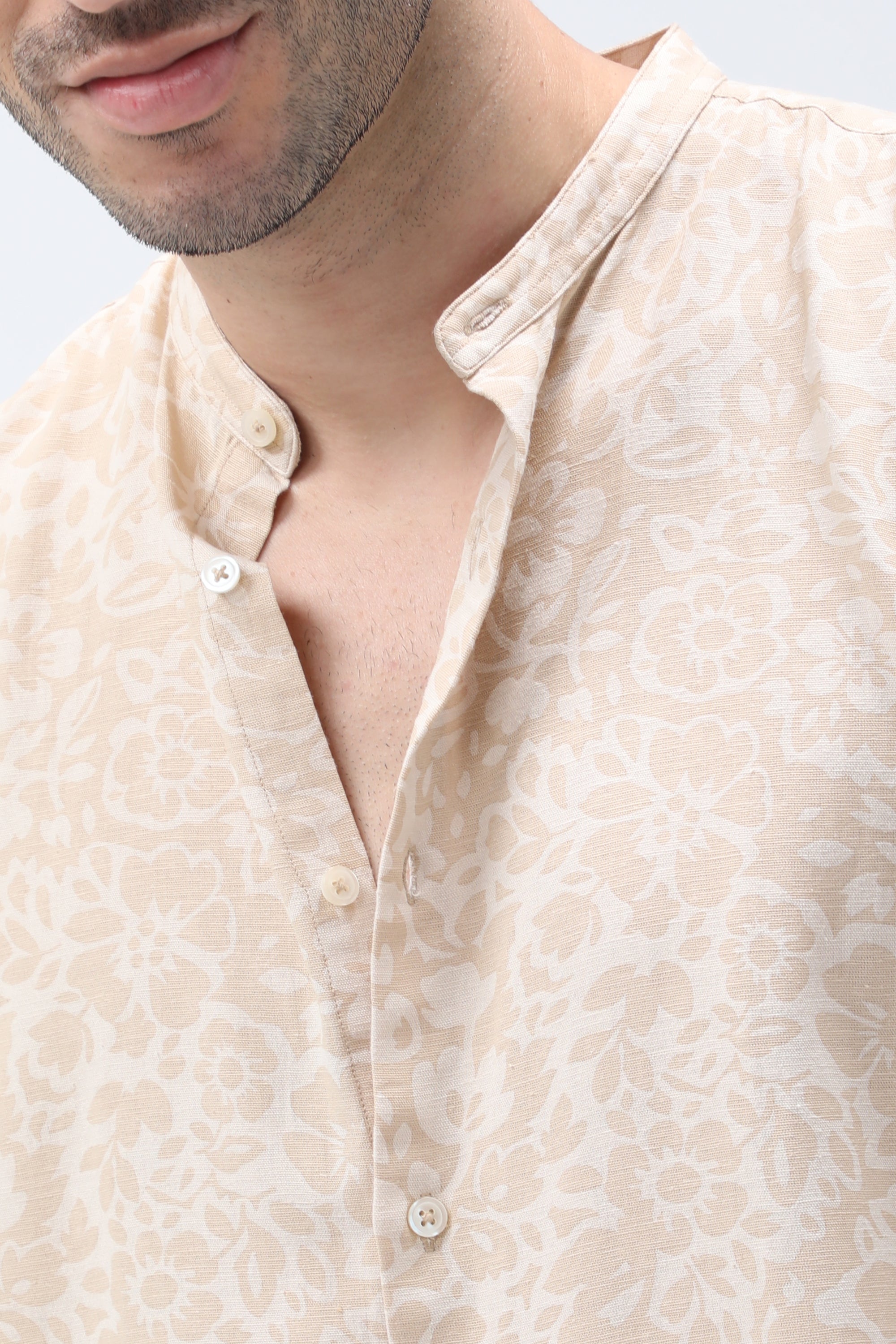 Bare Brown Beige Cotton Printed Shirt