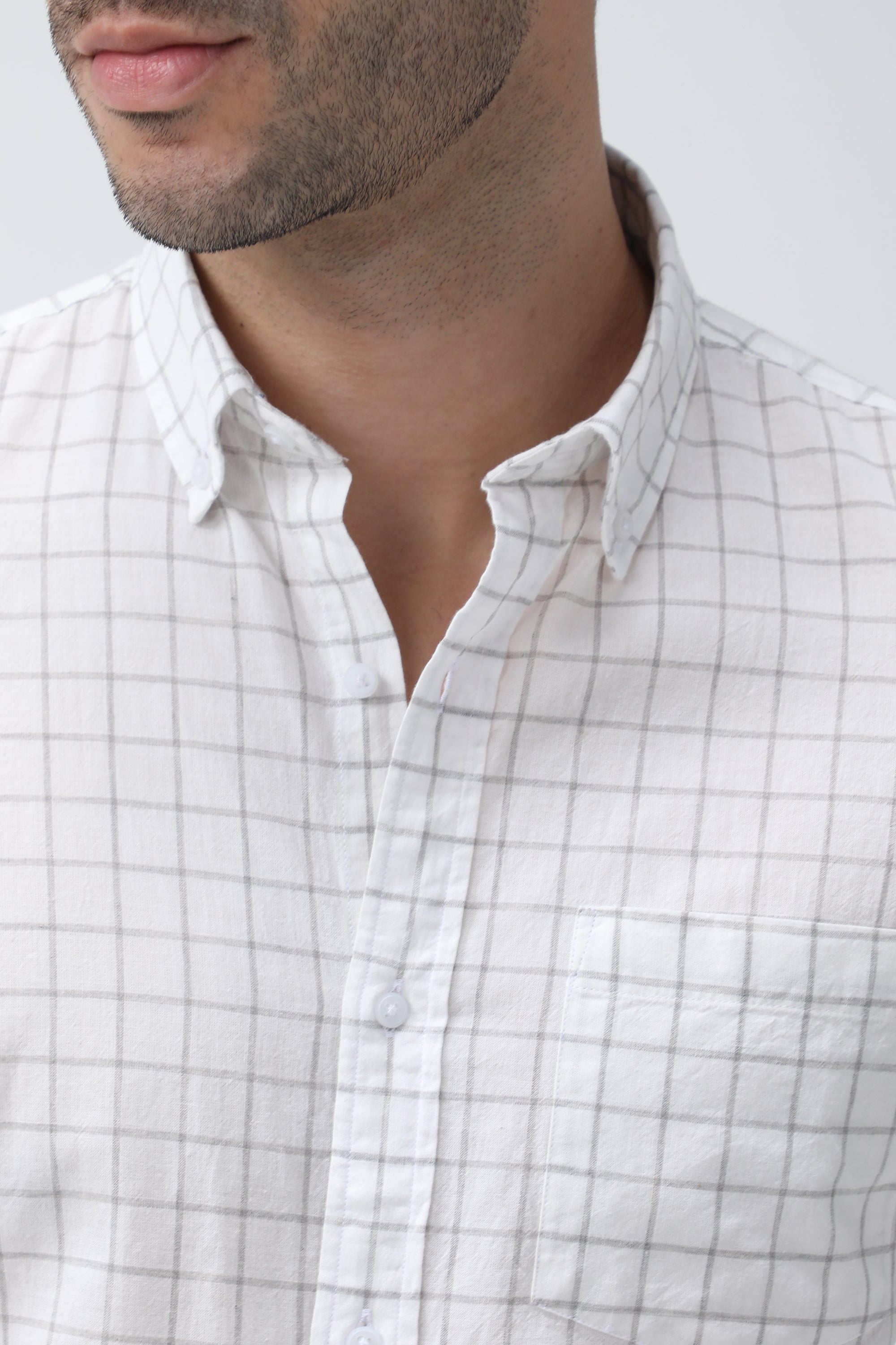 Bare Brown Checkered Cotton Shirt - White