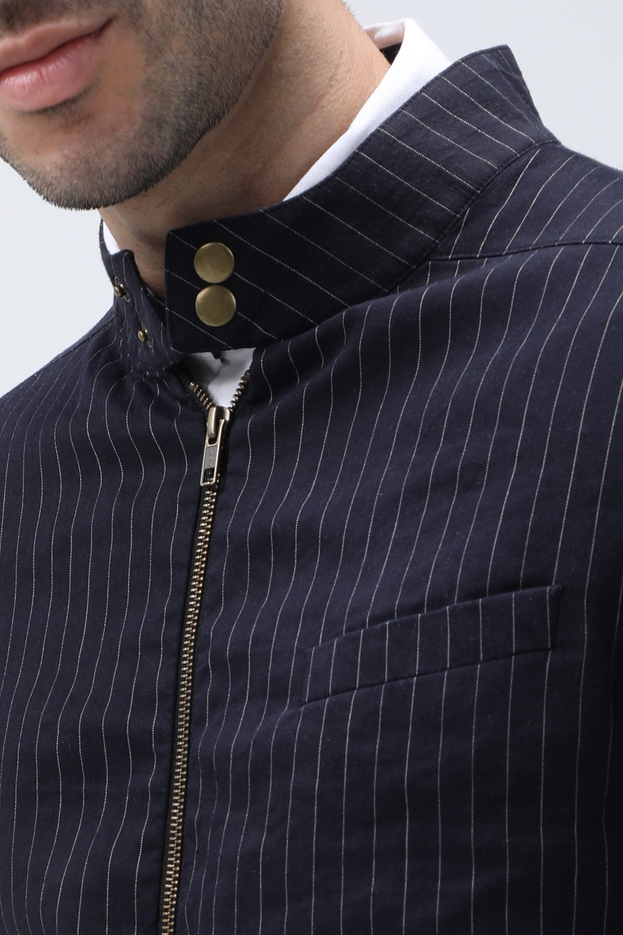 Bare Brown Stripe Bomber Jacket - Navy