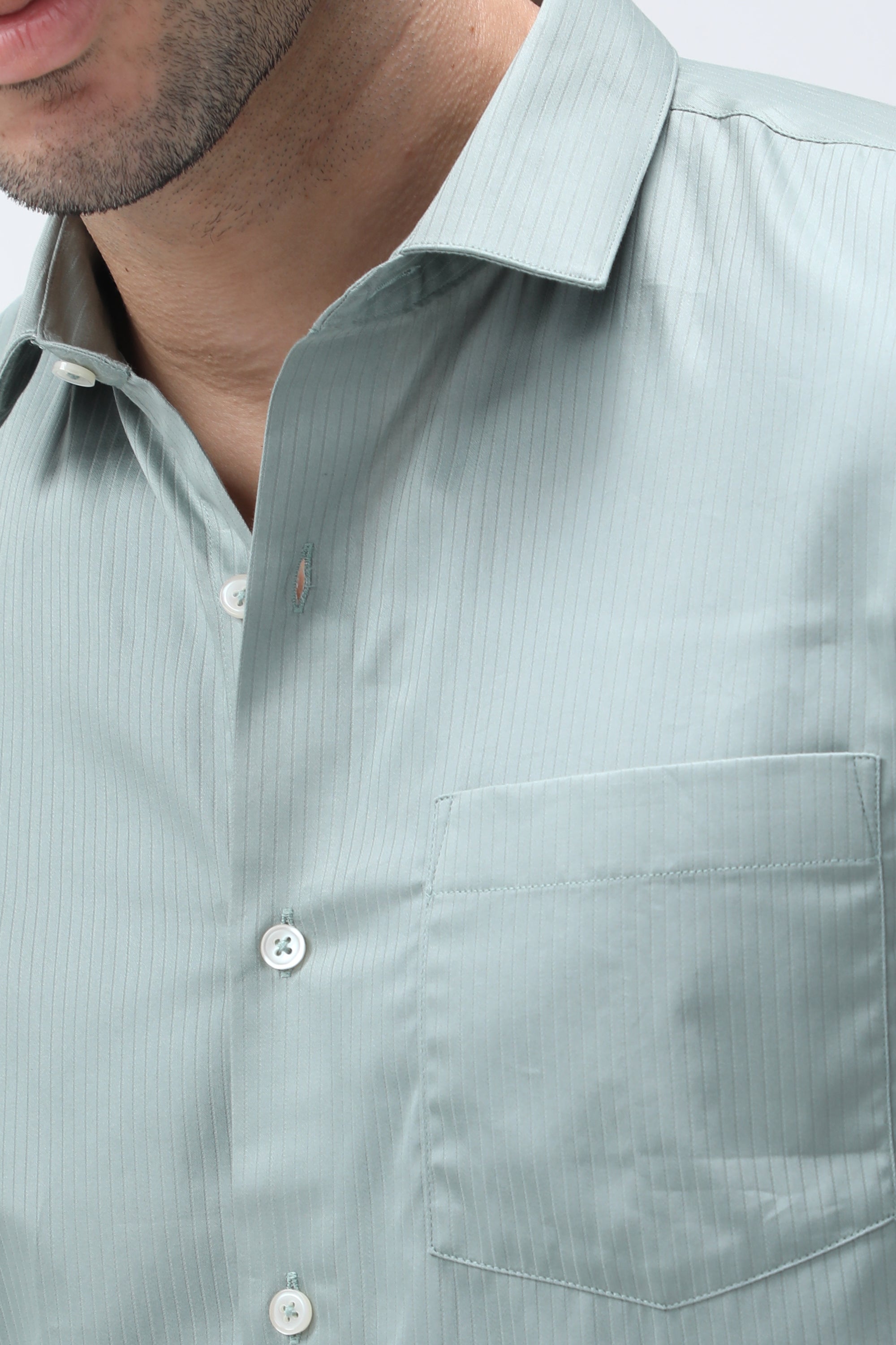 T the brand Stripe Dobby Slim Fit Full Sleeved Shirt - Green