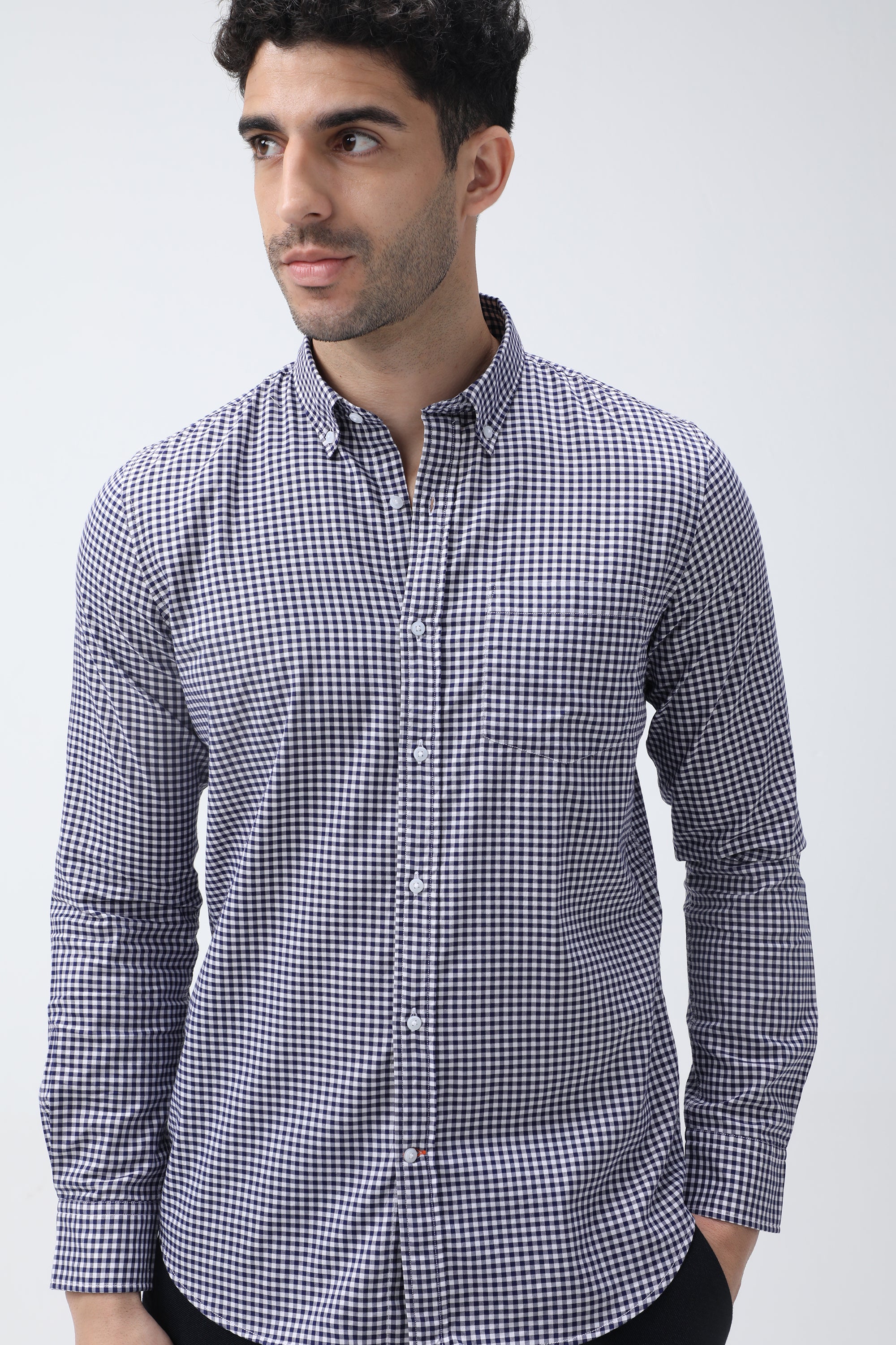 Bare Brown Gingham Checkered Cotton Shirt - Navy