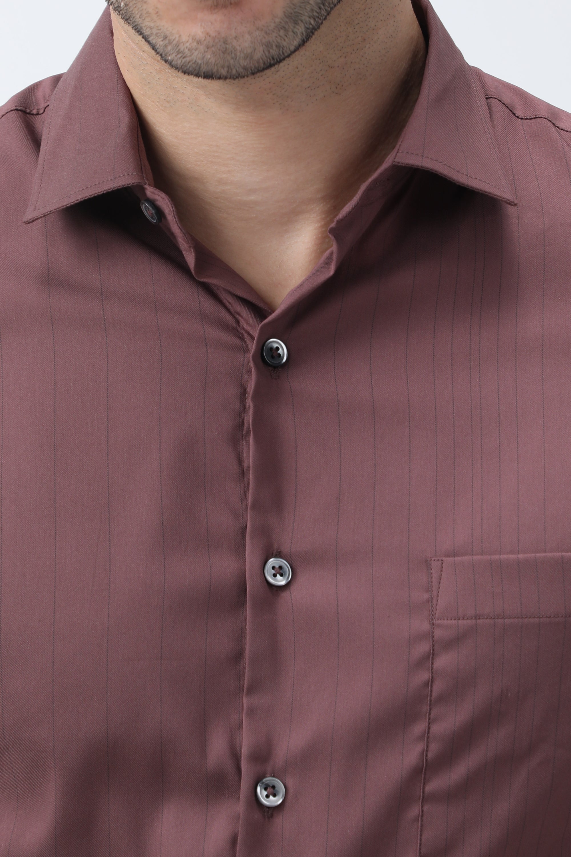 T the brand Stripe Dobby Slim Fit Full Sleeved Shirt - Brown