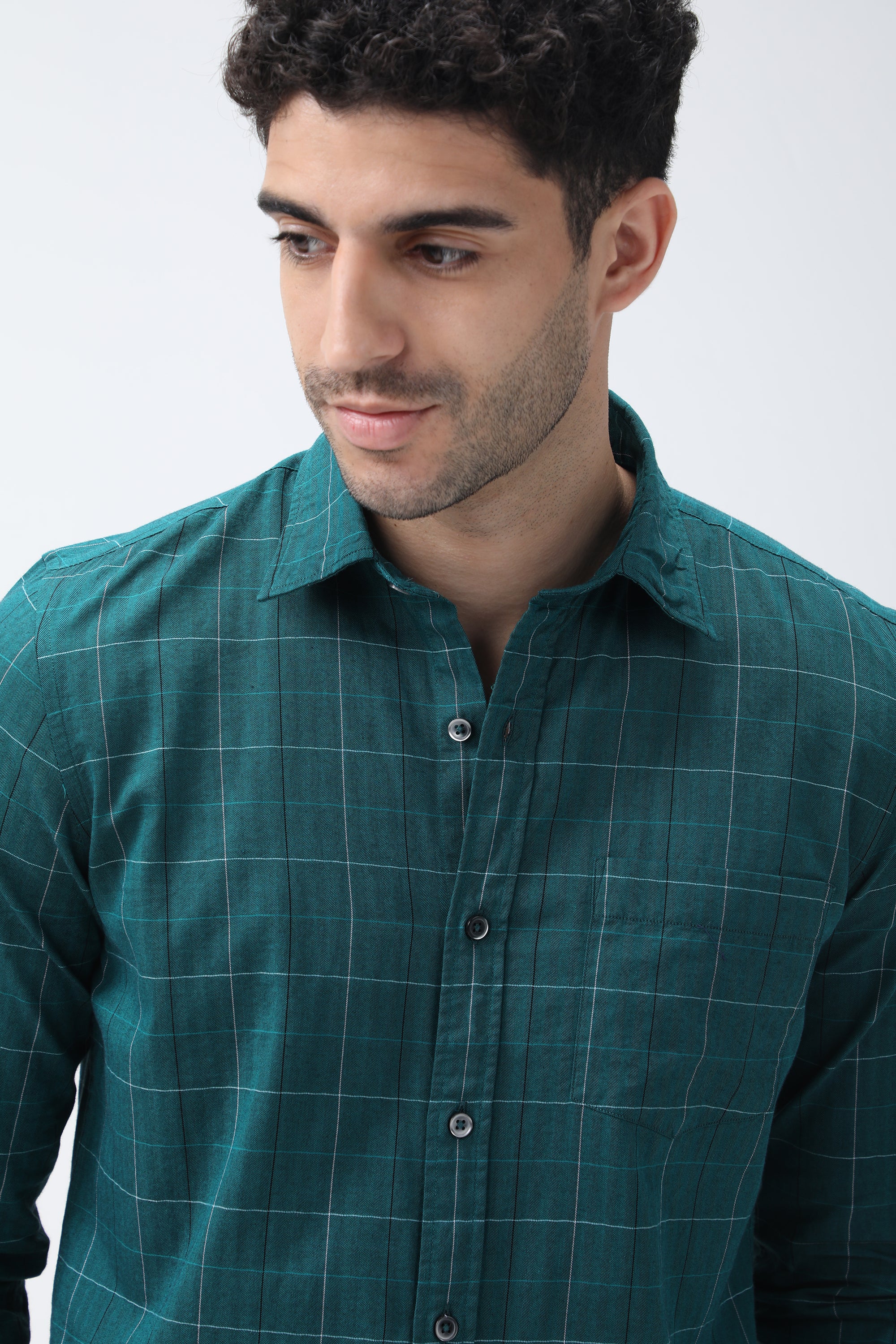 Bare Brown Checked Cotton Green Shirt