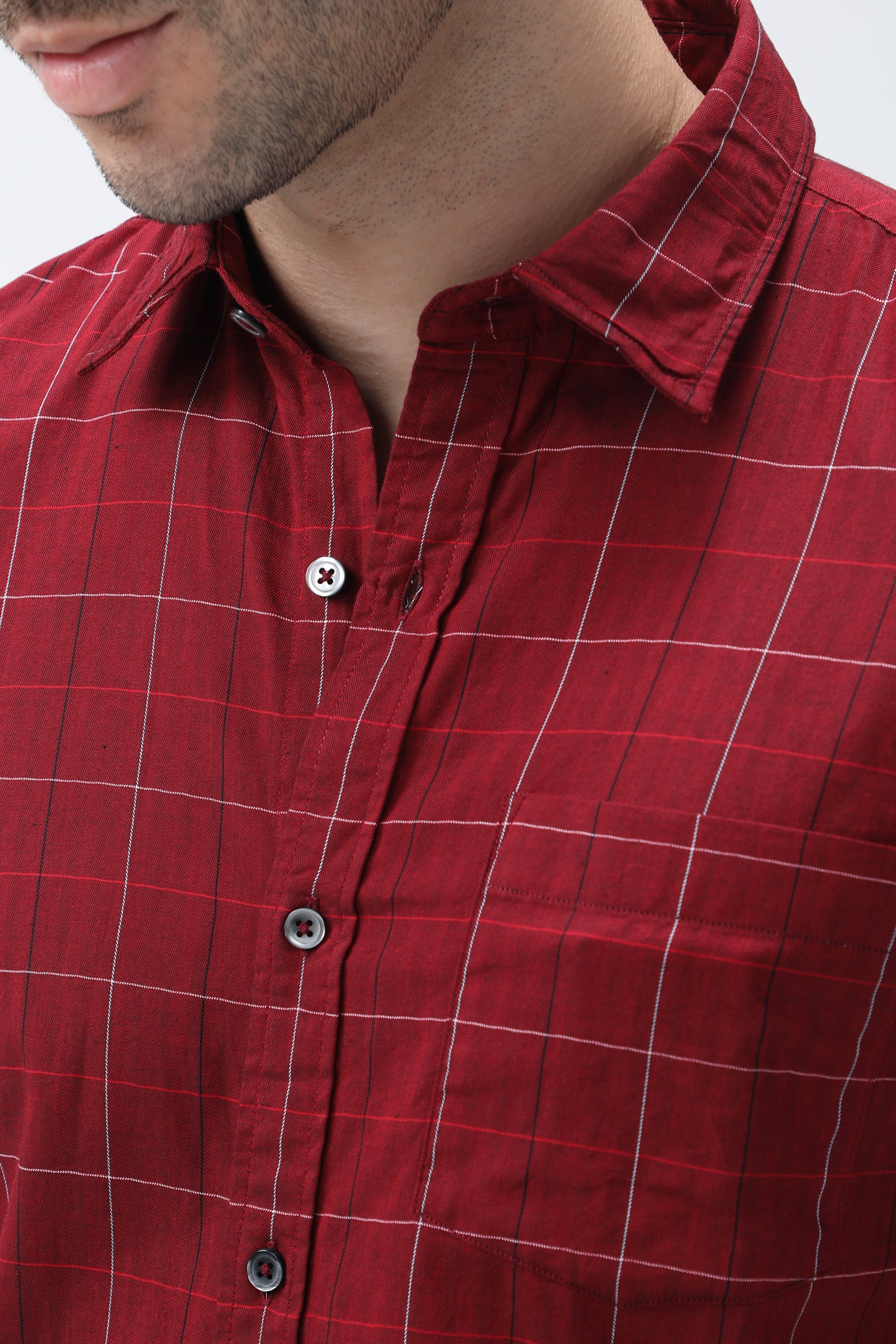 Bare Brown Checked Cotton Red Shirt