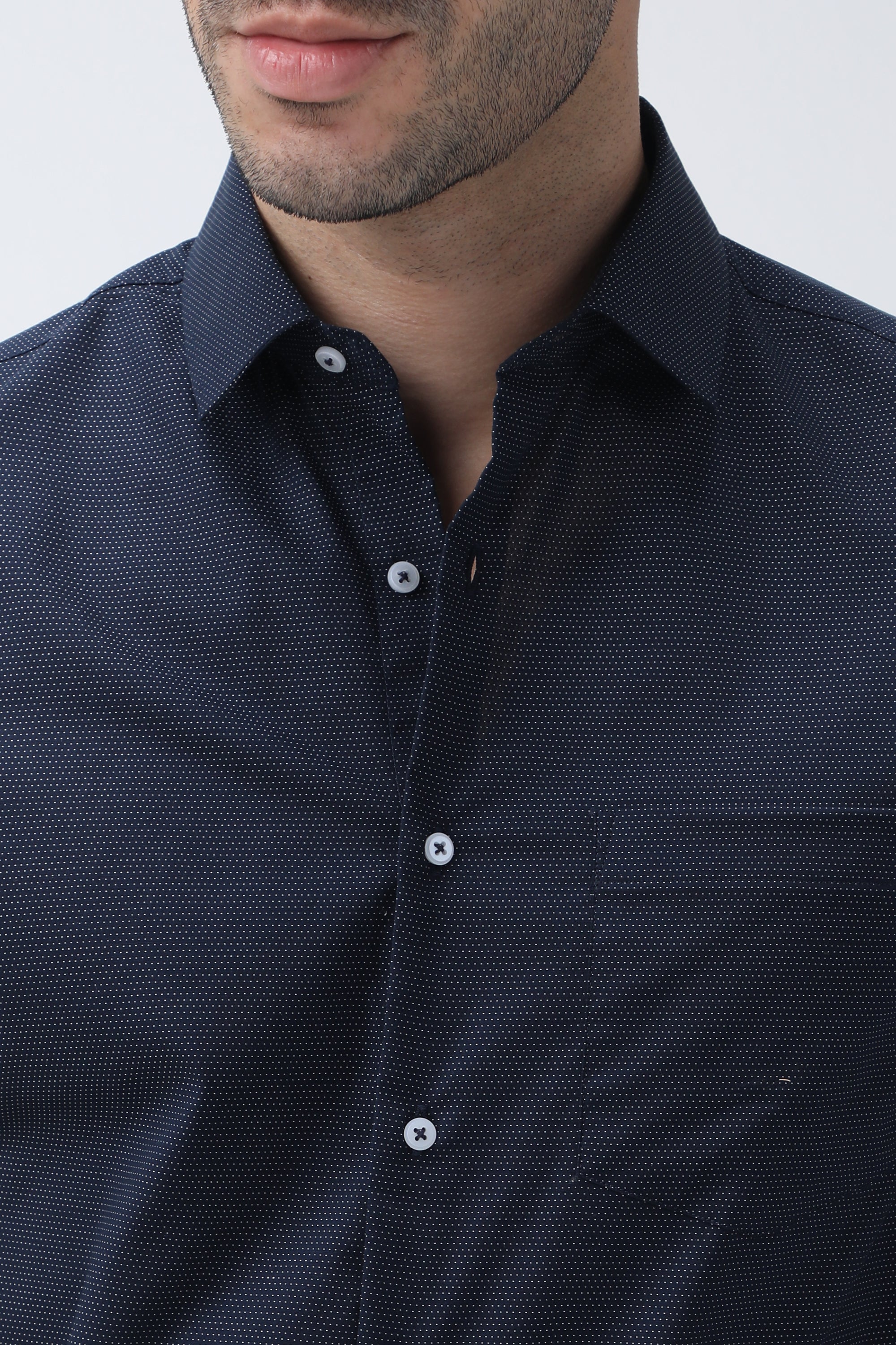 T the brand Dobby Slim Fit Full Sleeved Shirt - Navy