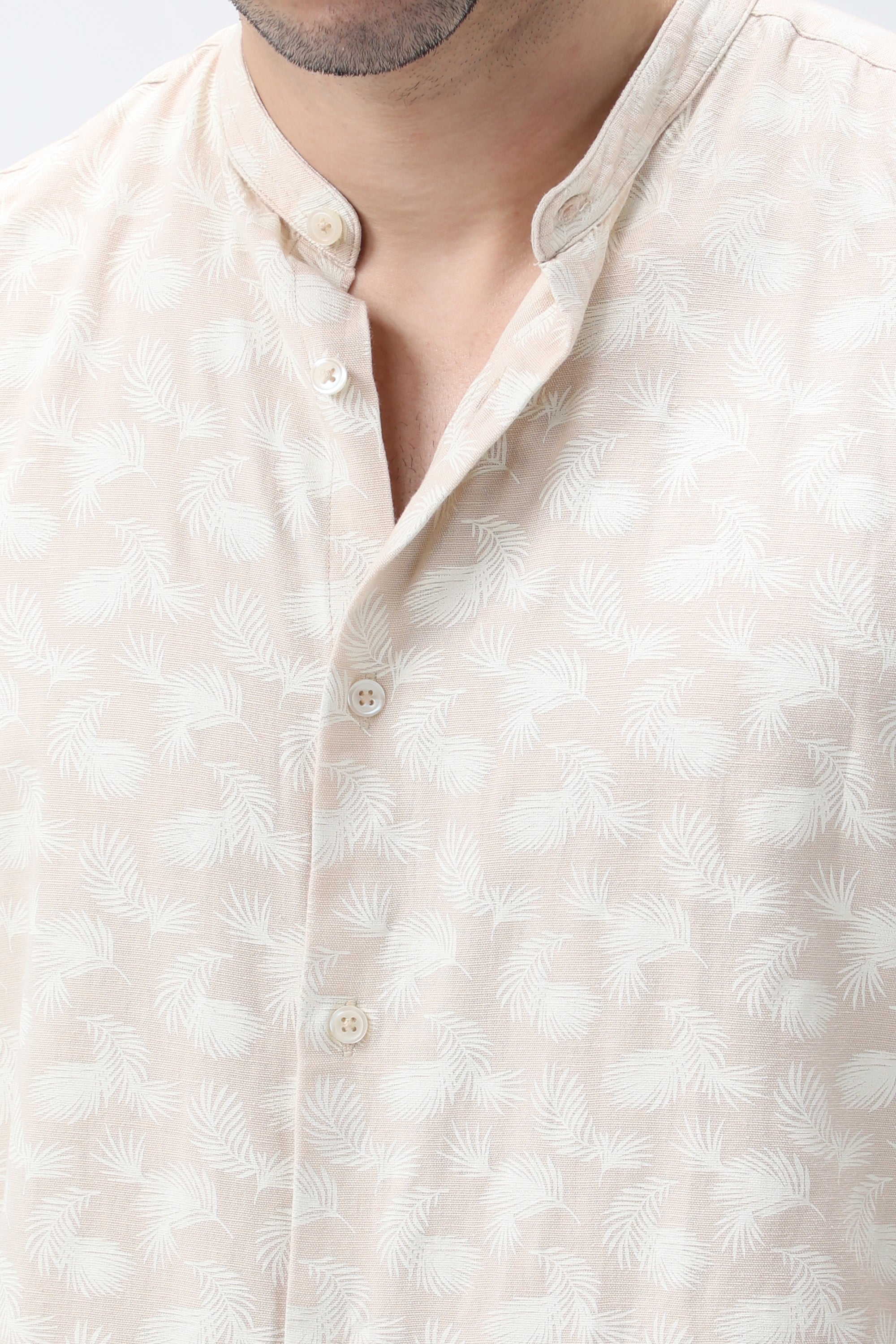 Bare Brown Cotton Beige Printed Shirt