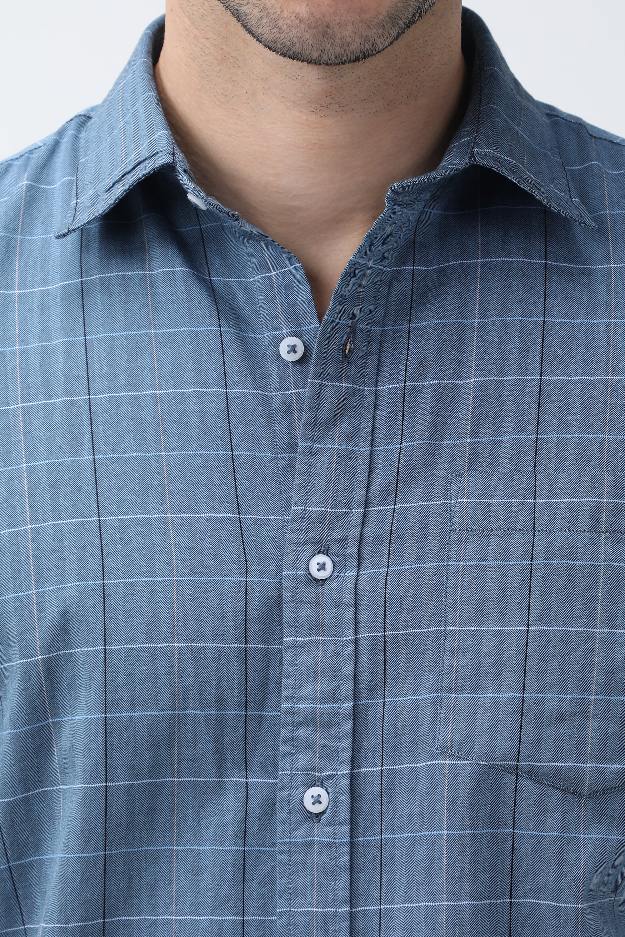 Bare Brown Checkered Cotton Blue Shirt
