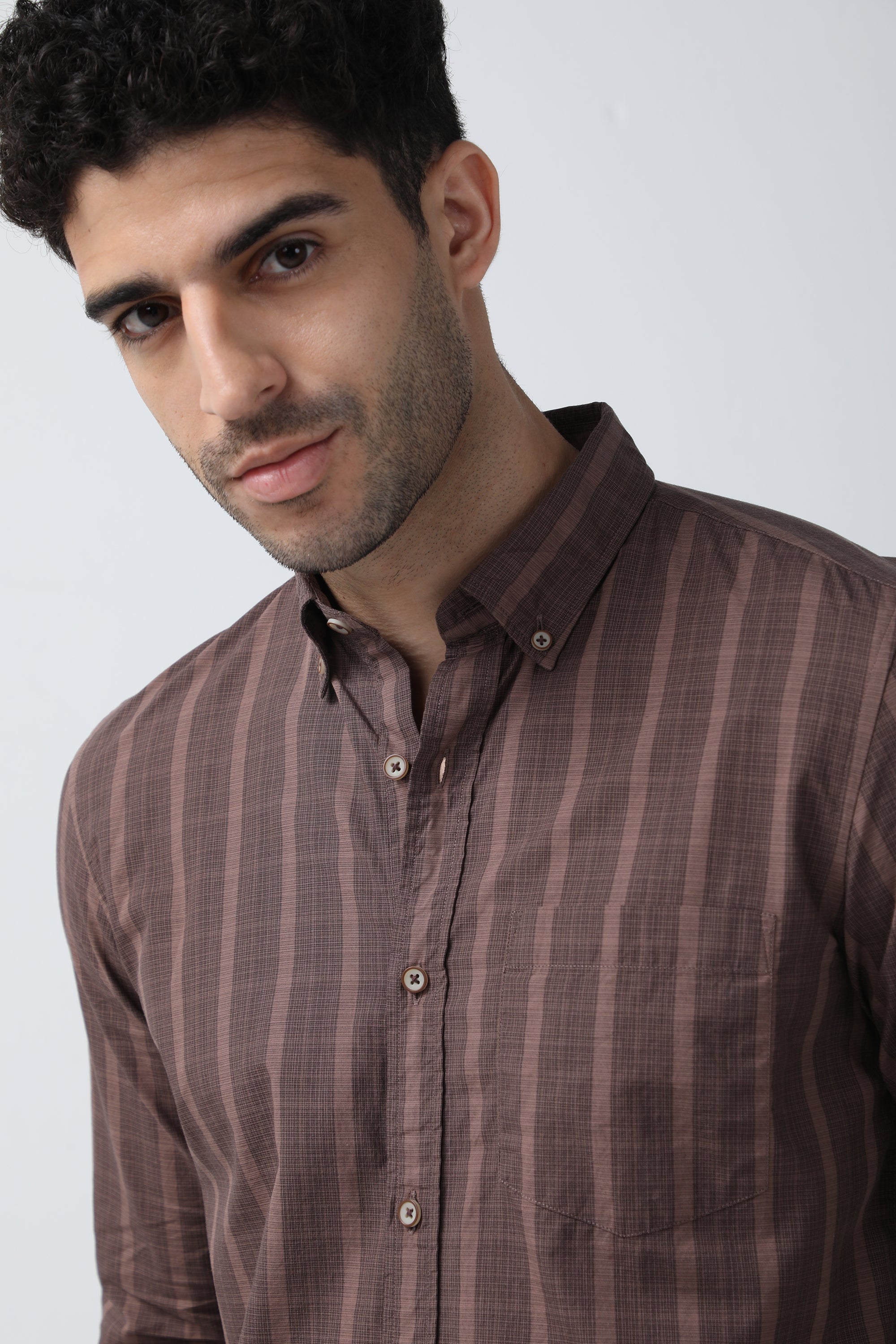 Mr. Brown Stripe Cotton Brown Shirt