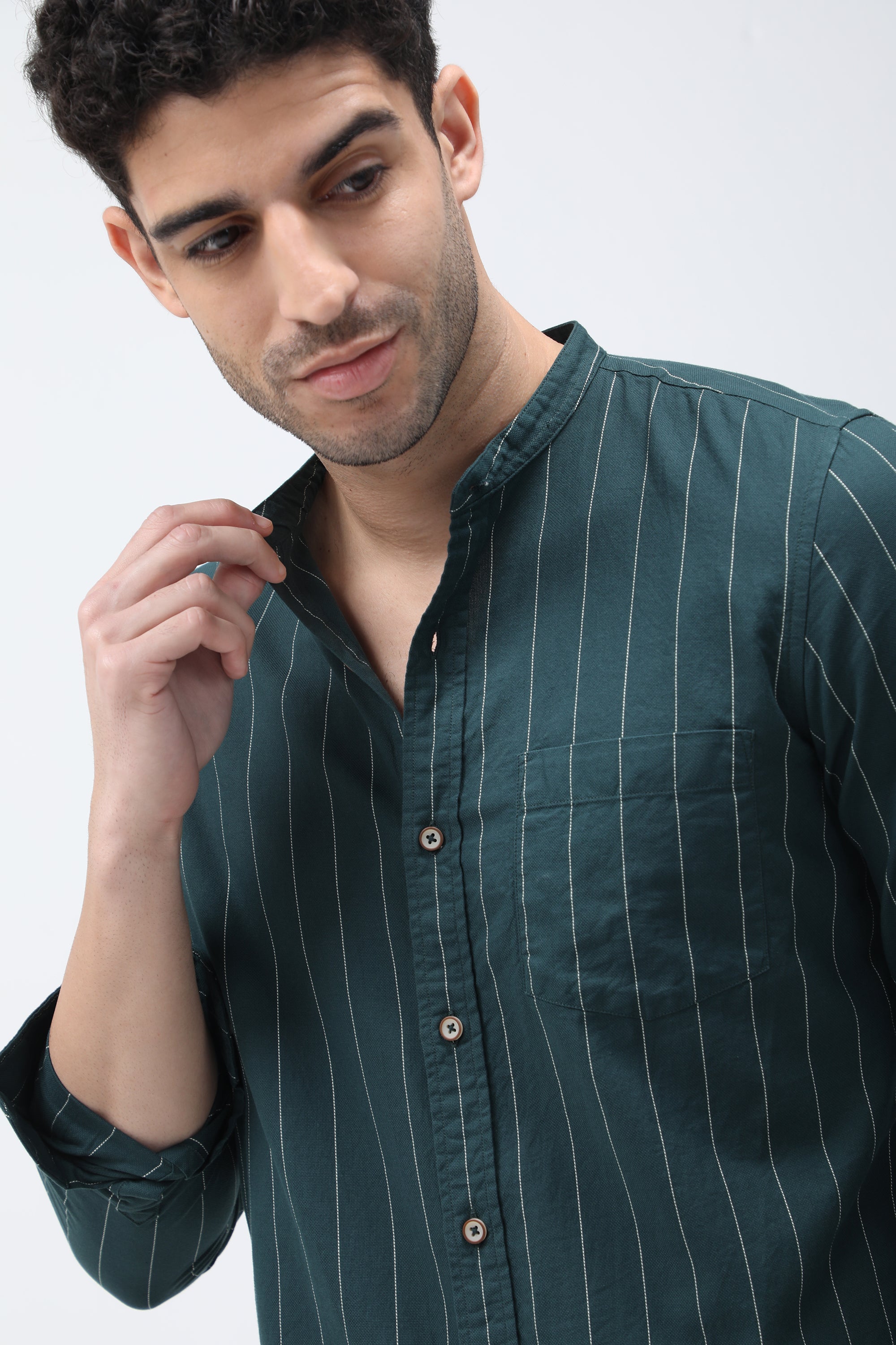 Bare Brown Stripe Cotton Shirt - Green