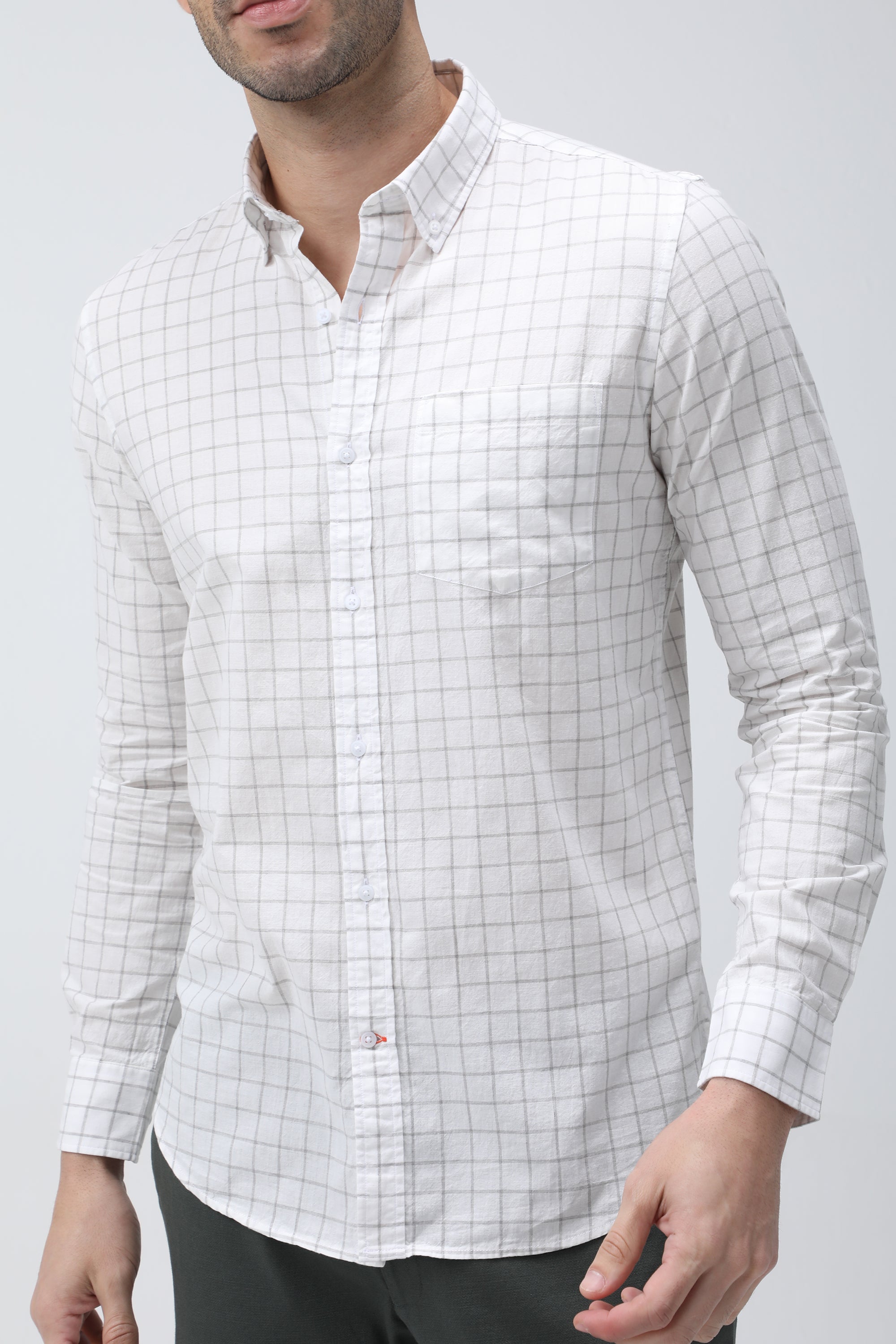 Bare Brown Checkered Cotton Shirt - White