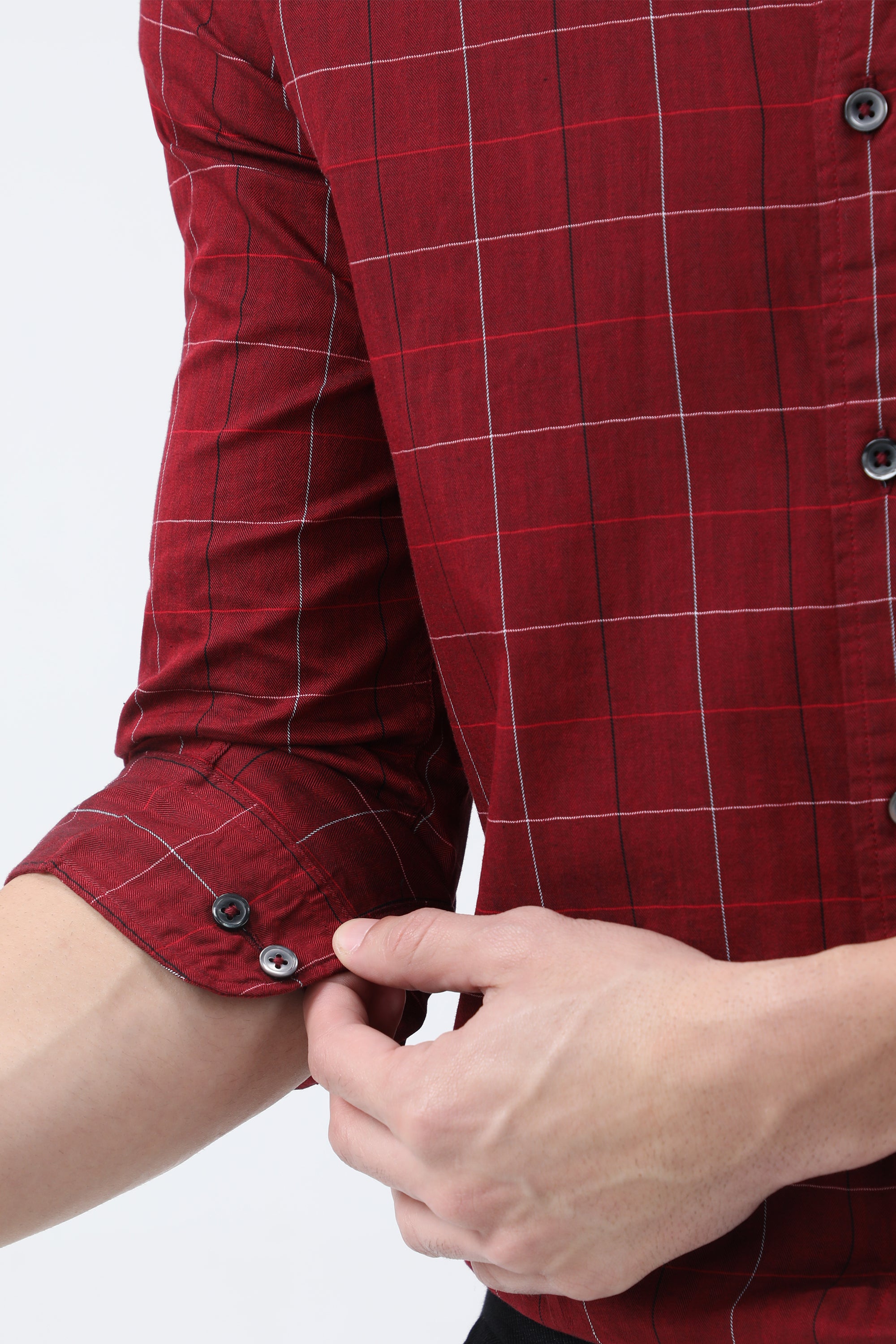 Bare Brown Checked Cotton Red Shirt