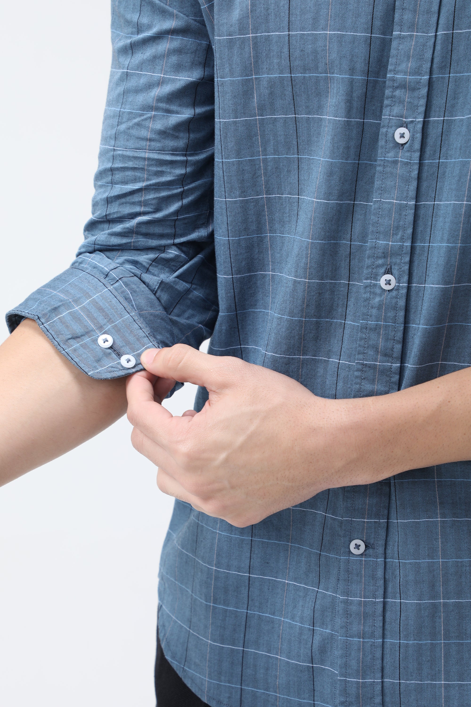 Bare Brown Checkered Cotton Blue Shirt