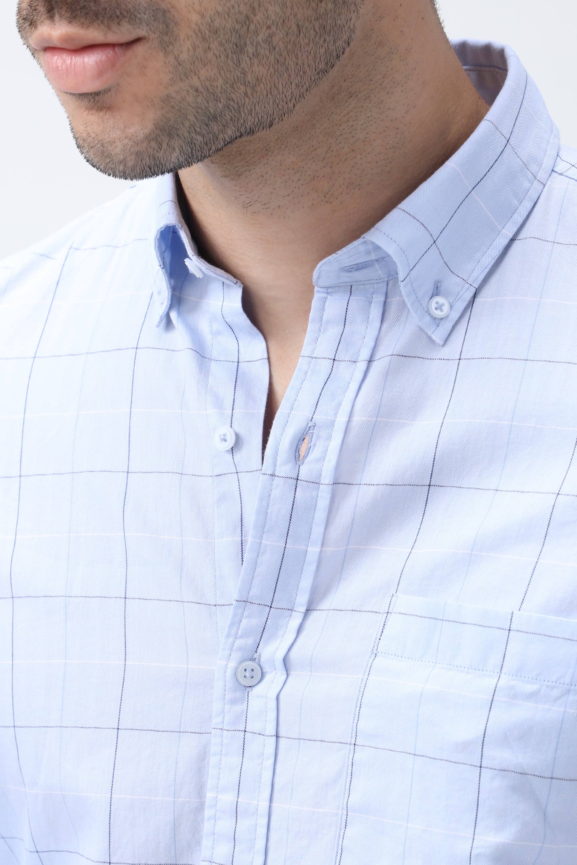 Bare Brown Checkered Cotton Light Blue Shirt