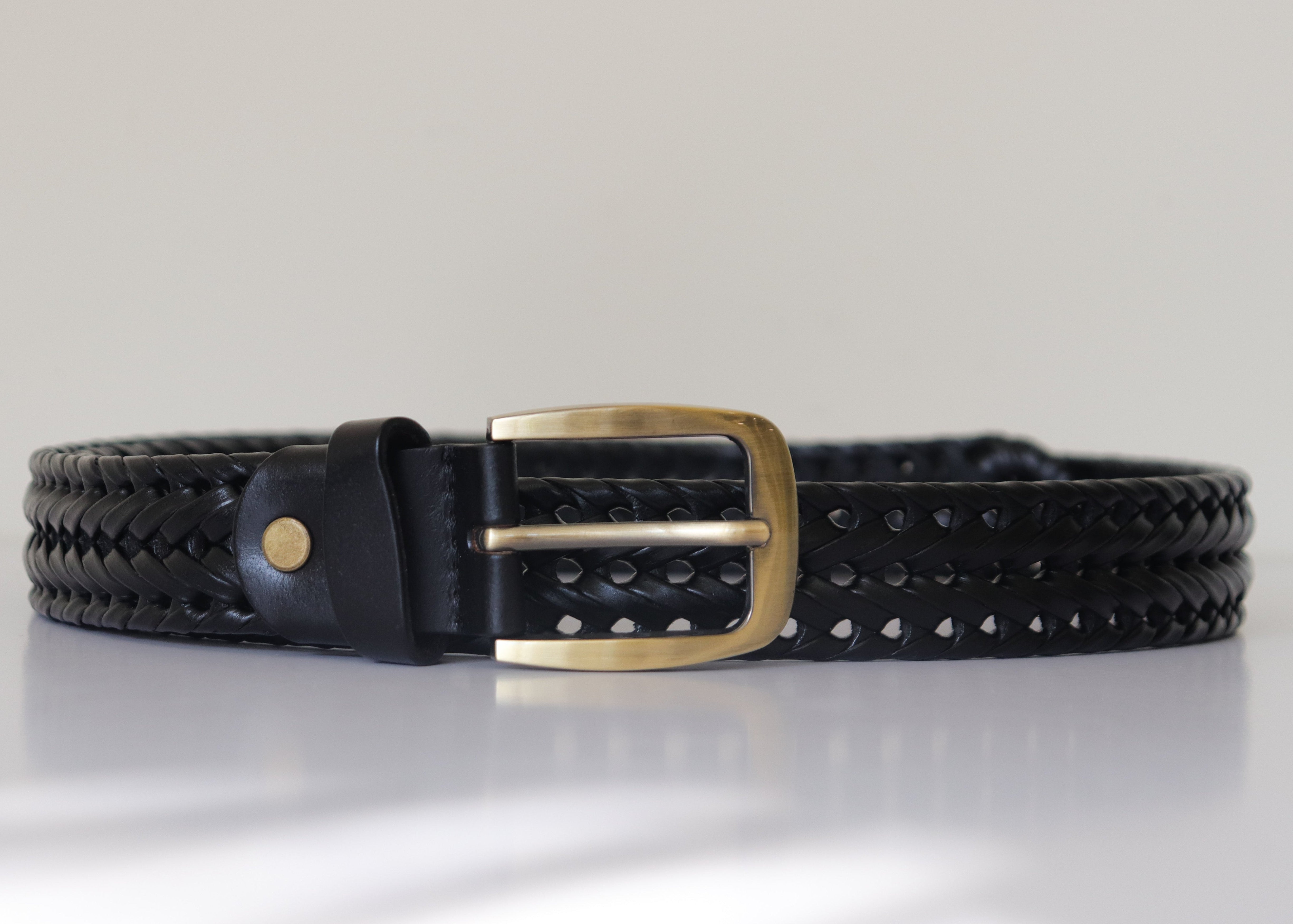 Men's Braided Genuine Leather Belt - Black