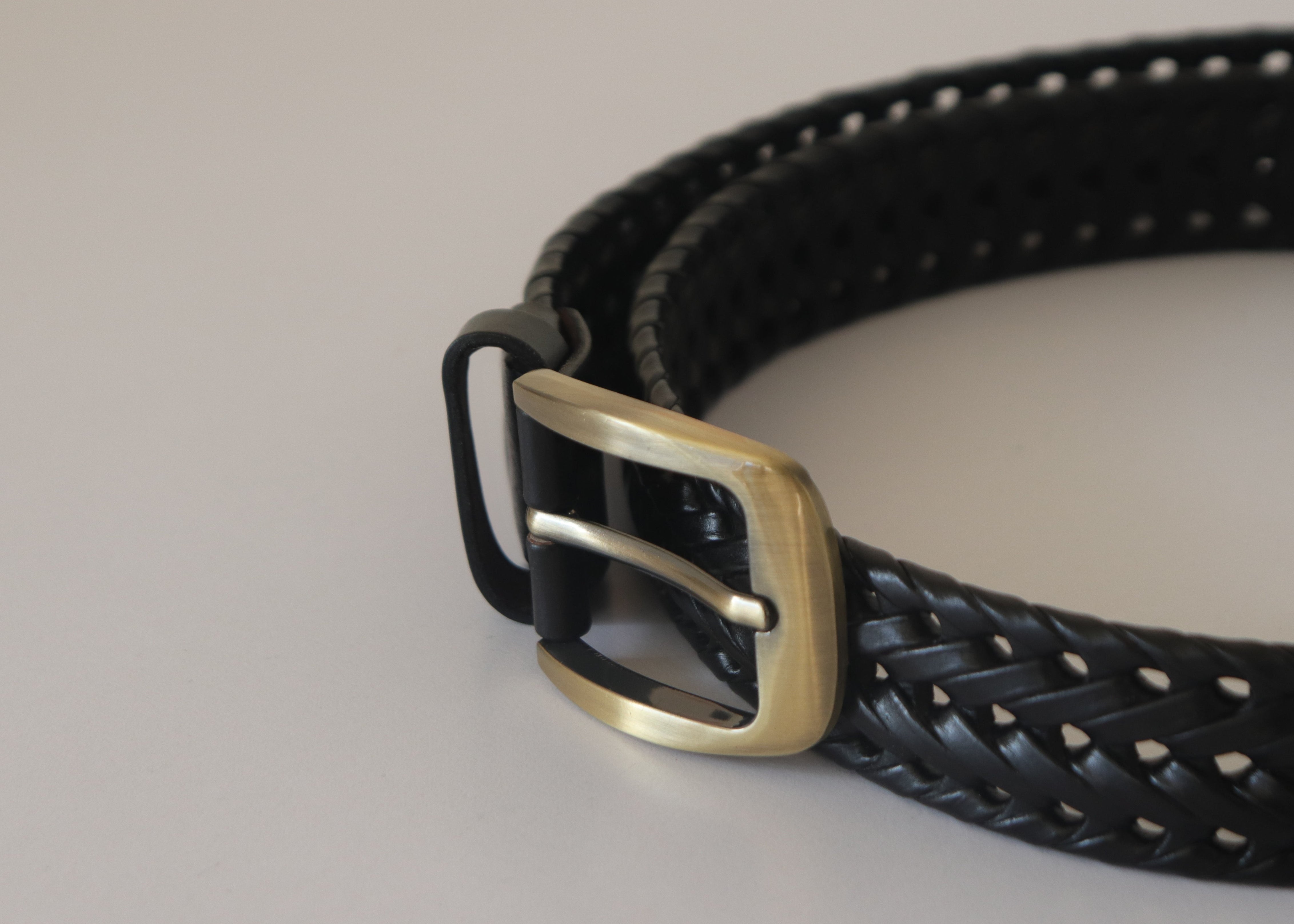 Men's Braided Genuine Leather Belt - Black