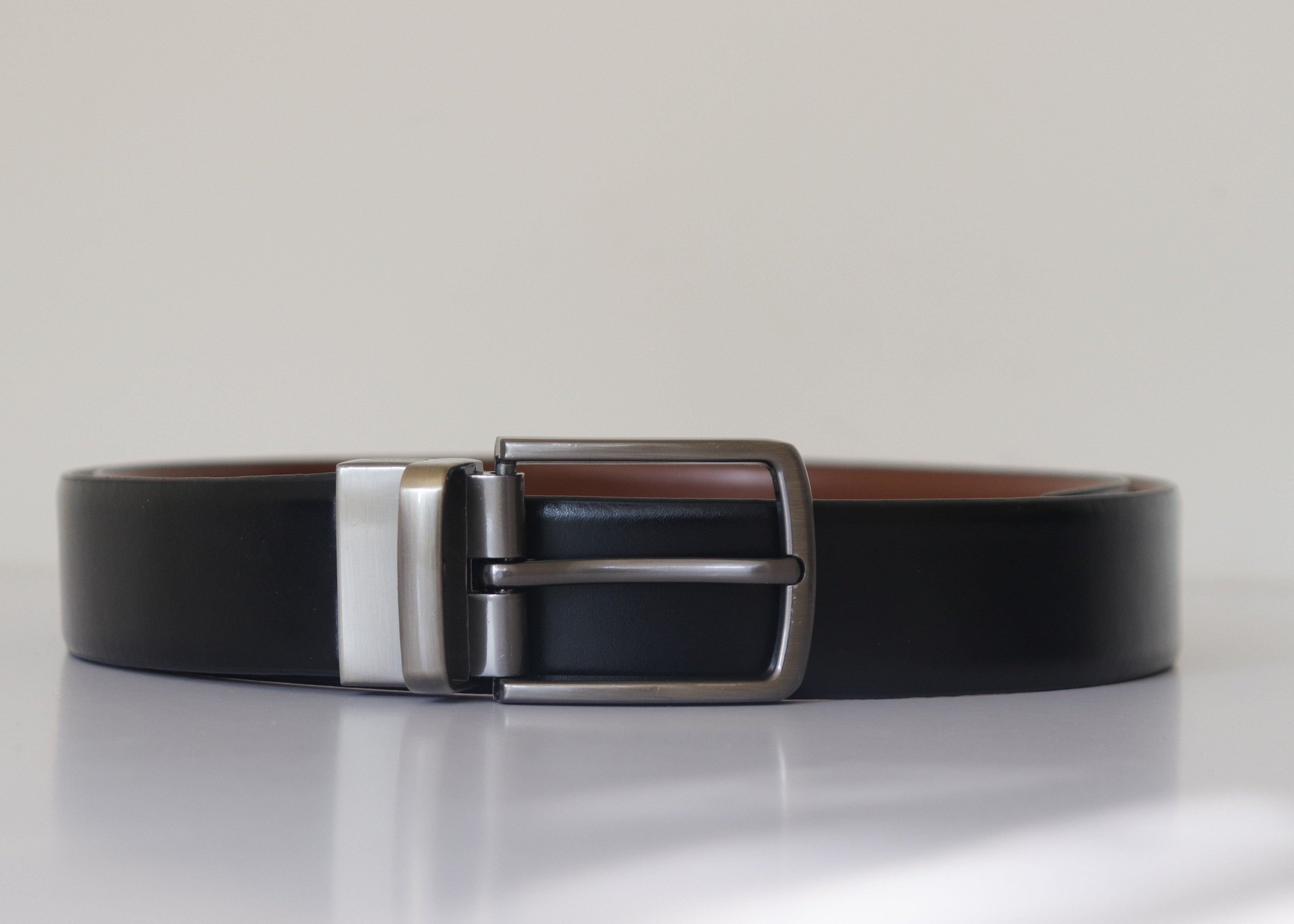 Men's Reversible Solid Genuine Leather Belt - Black & Tan