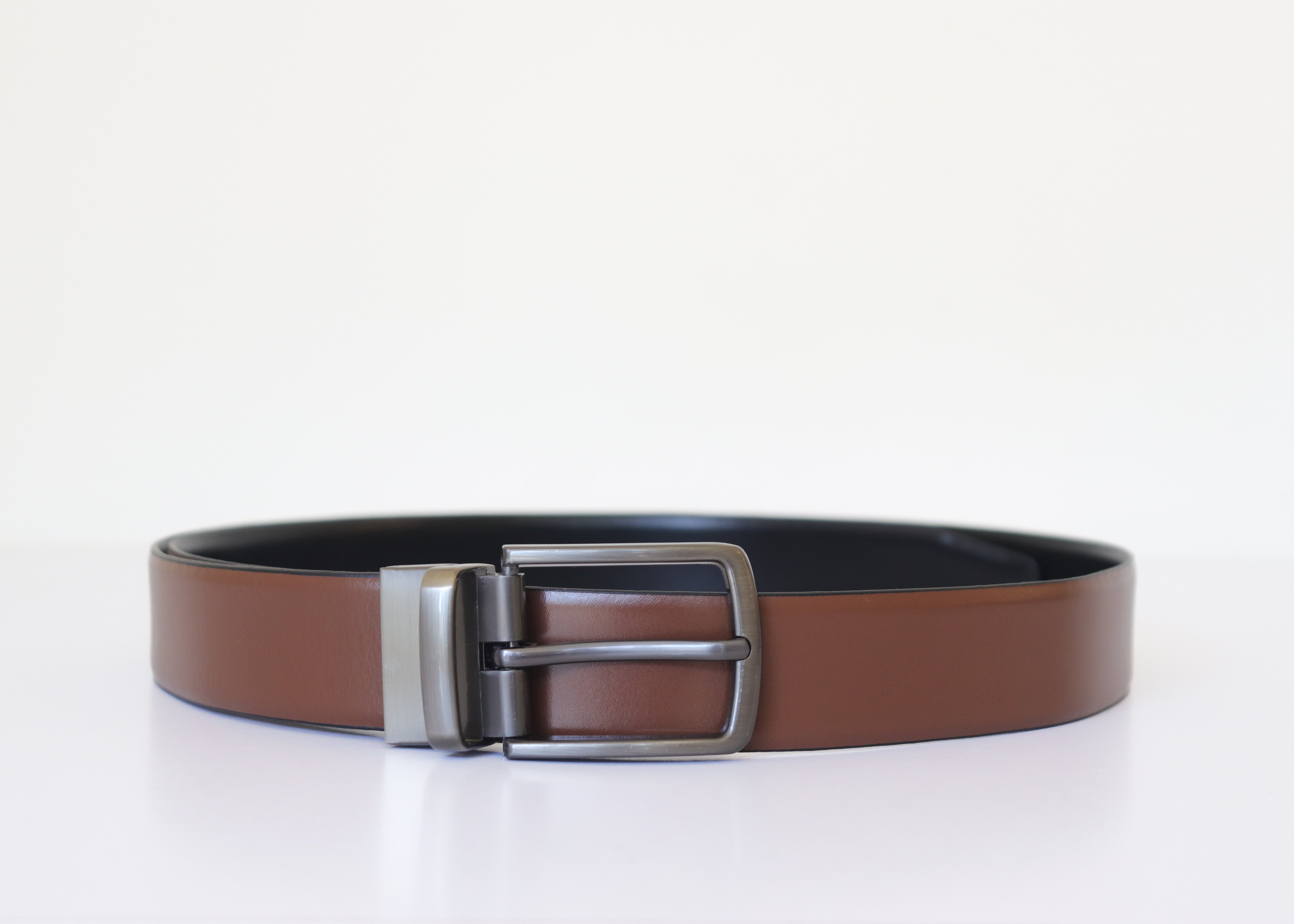 Men's Reversible Solid Genuine Leather Belt - Black & Tan