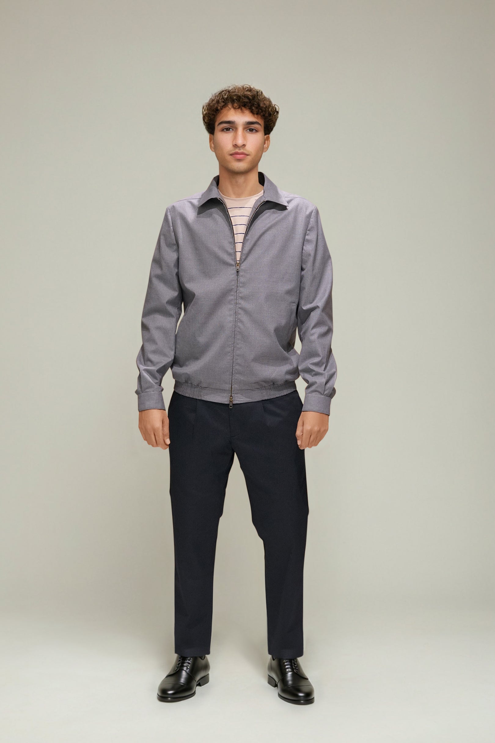 Bare Brown Stripe Harrington Jacket - Grey