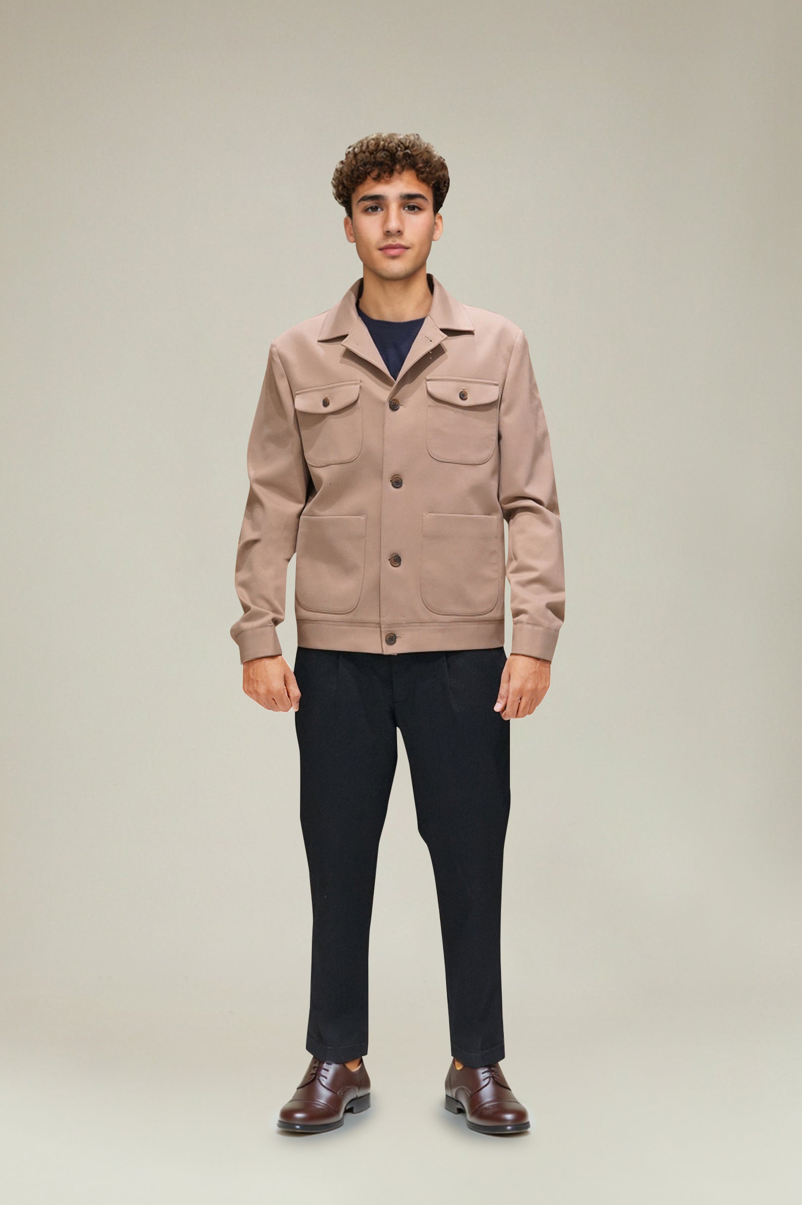 Bare Brown Button Closure Shacket with 4 Pockets - Beige