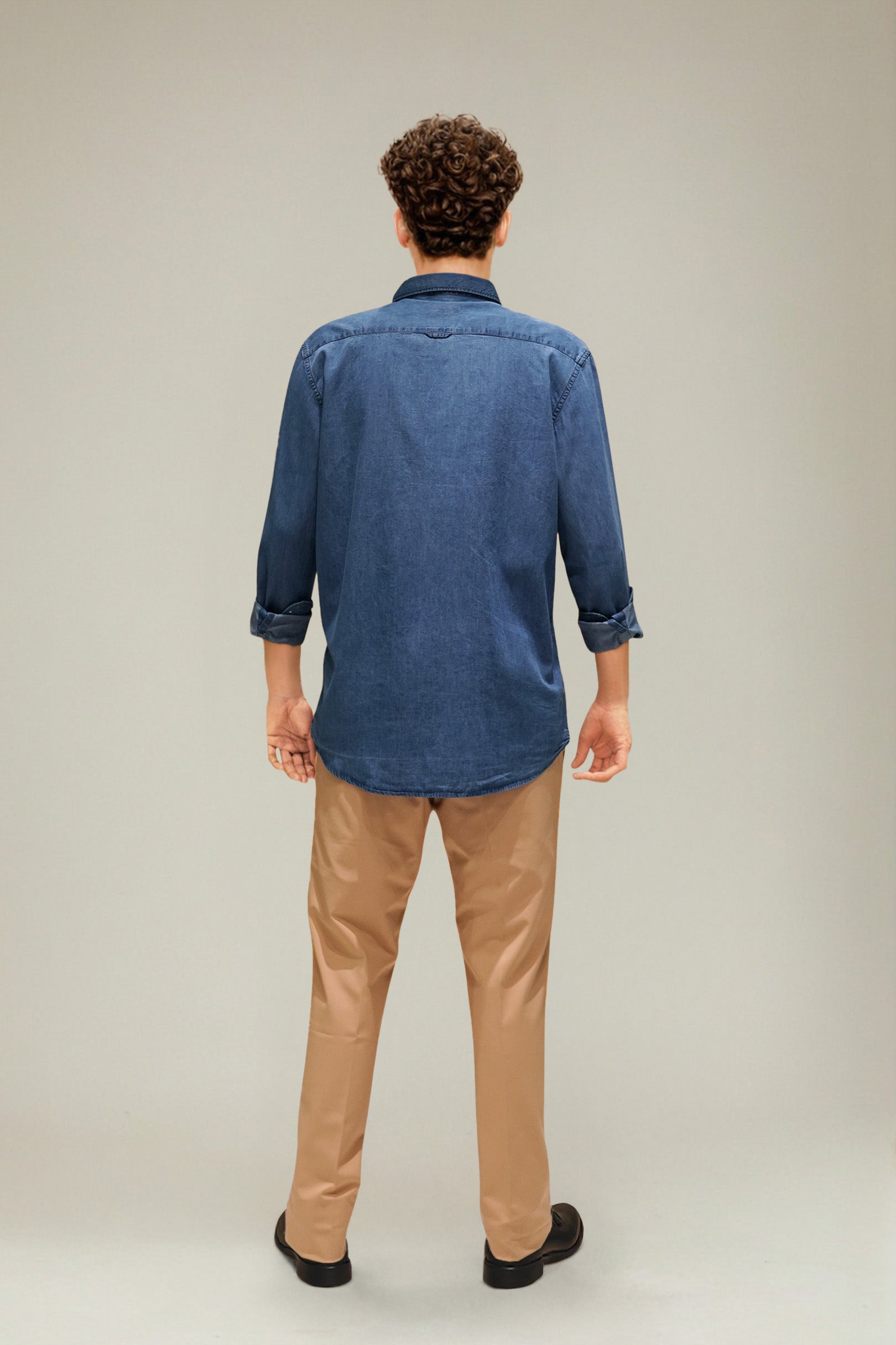 Bare Brown Denim Shirt, Slim Fit with Full Sleeves - Blue